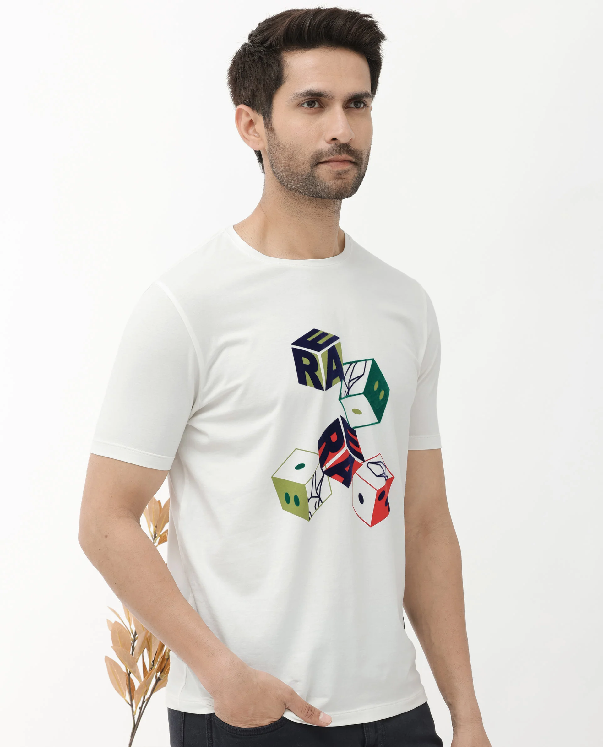 Rare Rabbit Articale Men's Amon Off White Cotton Polyester Fabric Half Sleeves Graphic Print T-Shirt - Image 8