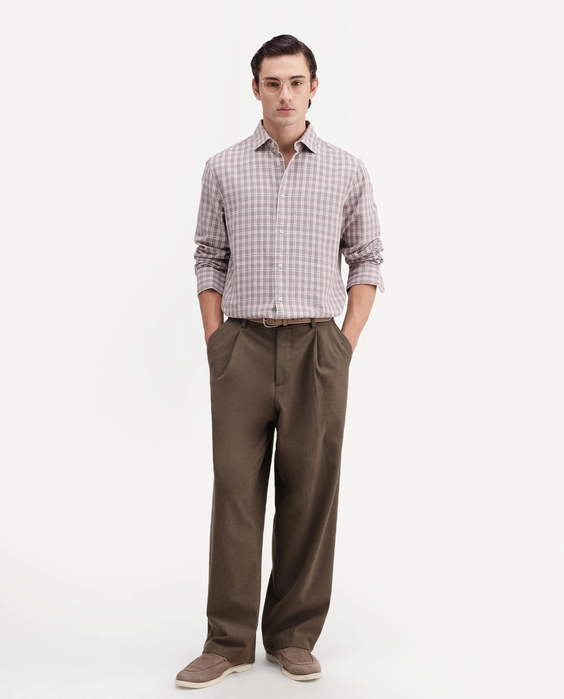 Rare Rabbit Men's Amor Dusky Purple Cotton Fabric Full Sleeve Regular Fit Checked Shirt - Image 2