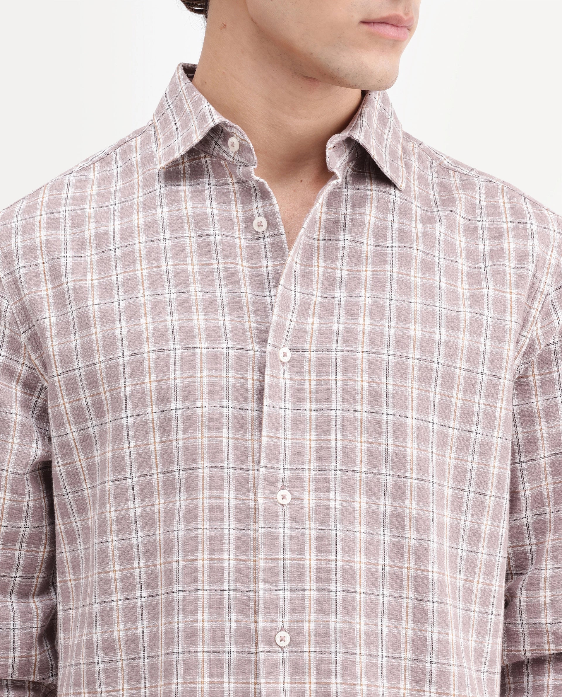 Rare Rabbit Men's Amor Dusky Purple Cotton Fabric Full Sleeve Regular Fit Checked Shirt - Image 3