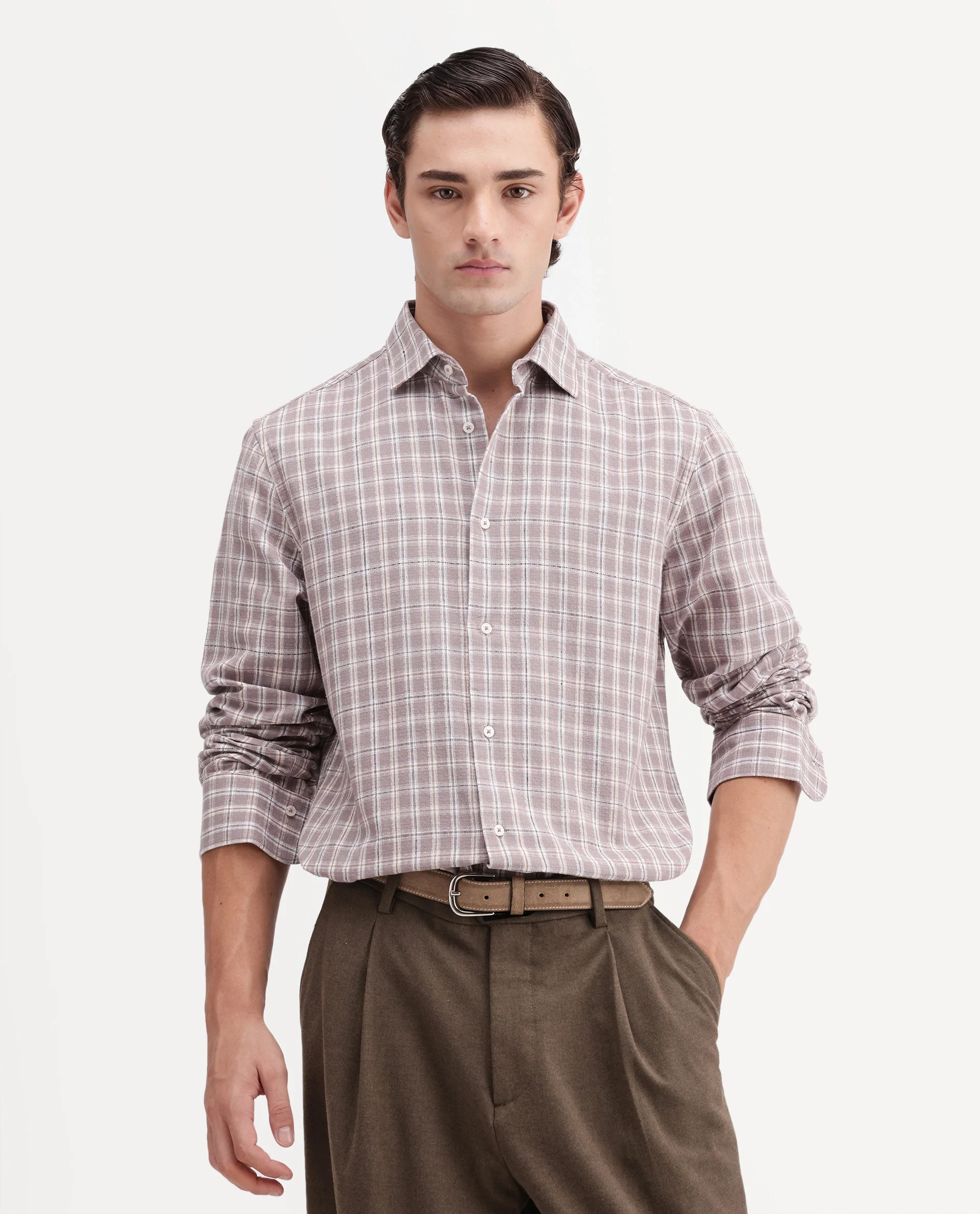 Rare Rabbit Men's Amor Dusky Purple Cotton Fabric Full Sleeve Regular Fit Checked Shirt - Image 4
