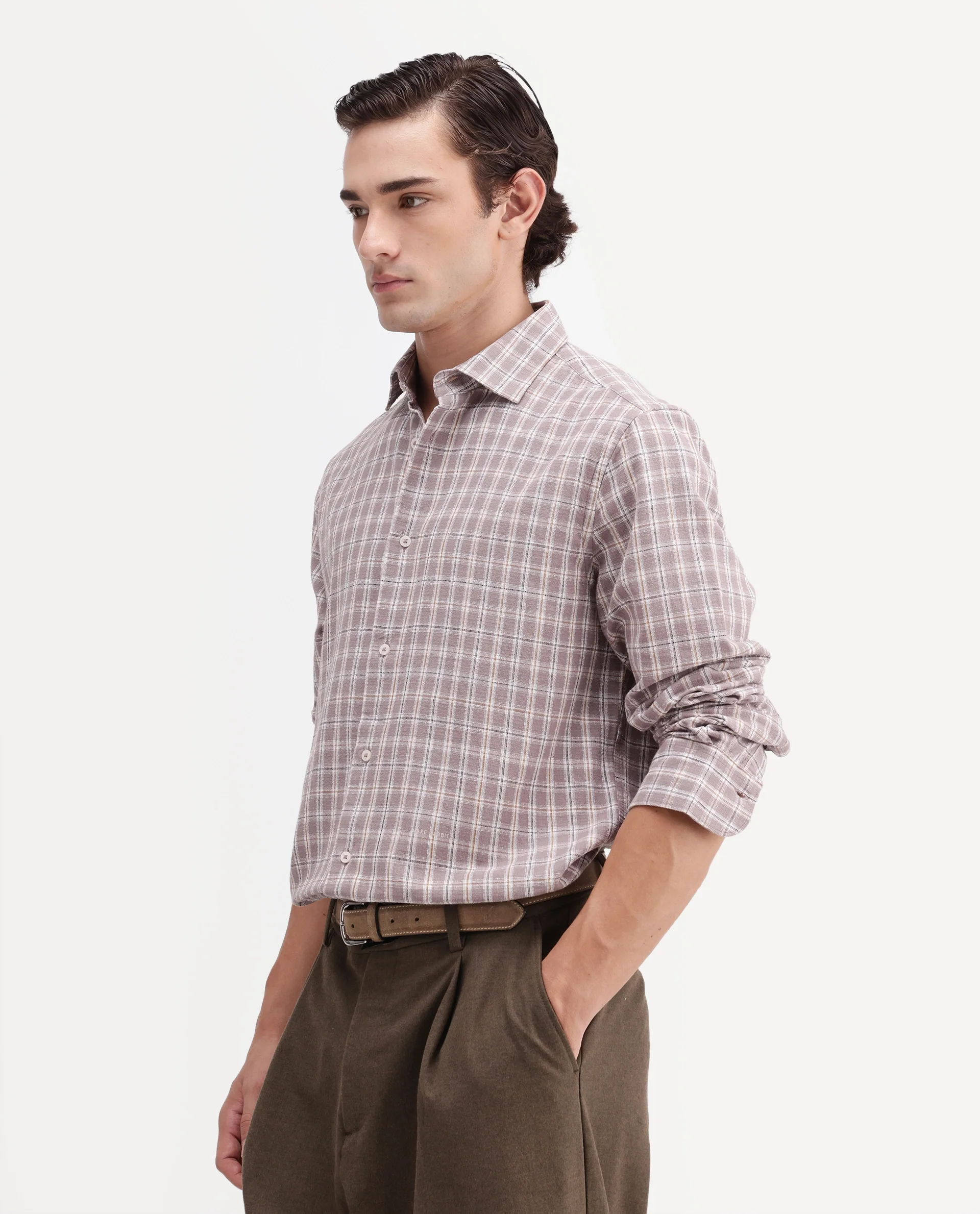 Rare Rabbit Men's Amor Dusky Purple Cotton Fabric Full Sleeve Regular Fit Checked Shirt - Image 5