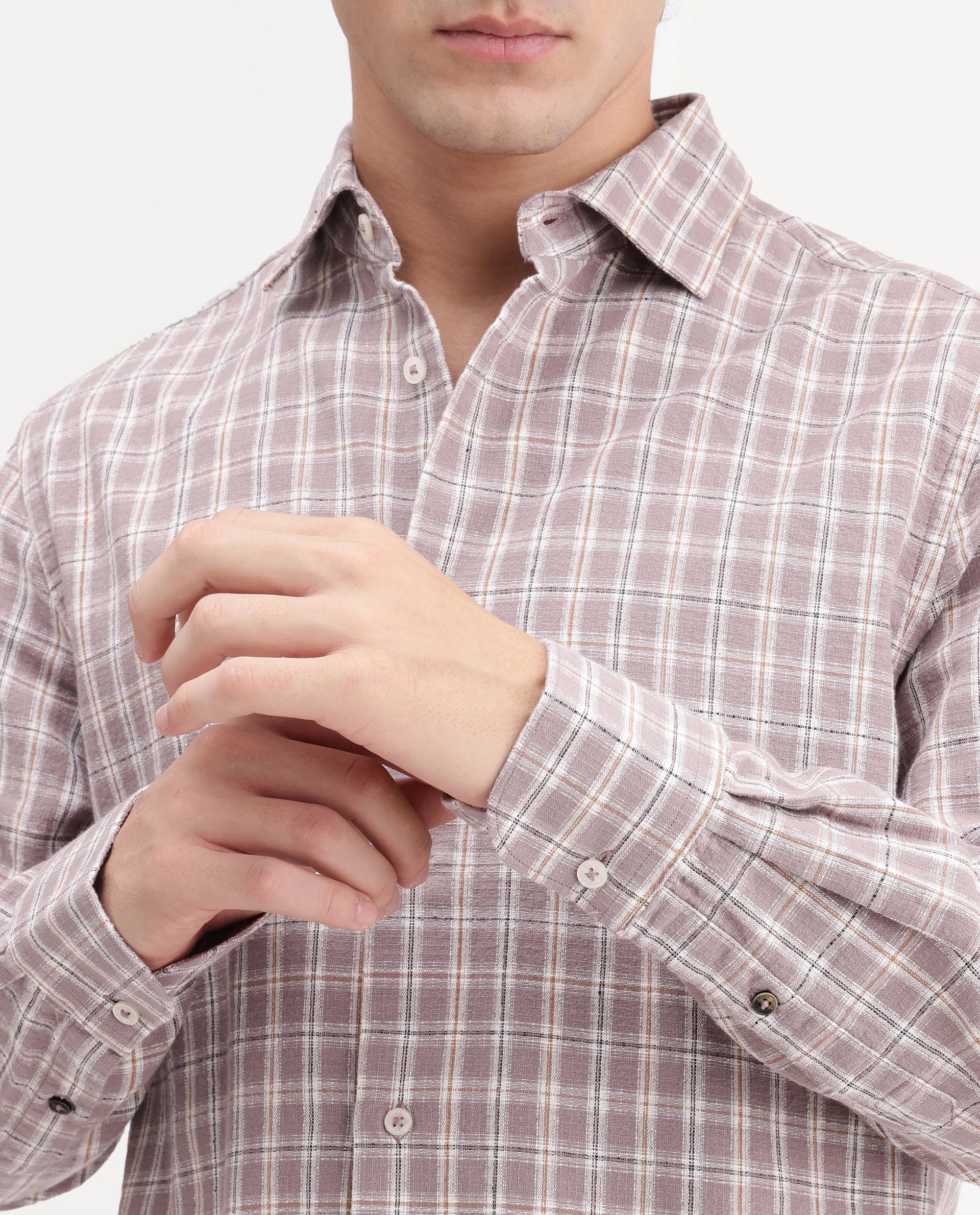 Rare Rabbit Men's Amor Dusky Purple Cotton Fabric Full Sleeve Regular Fit Checked Shirt - Image 6