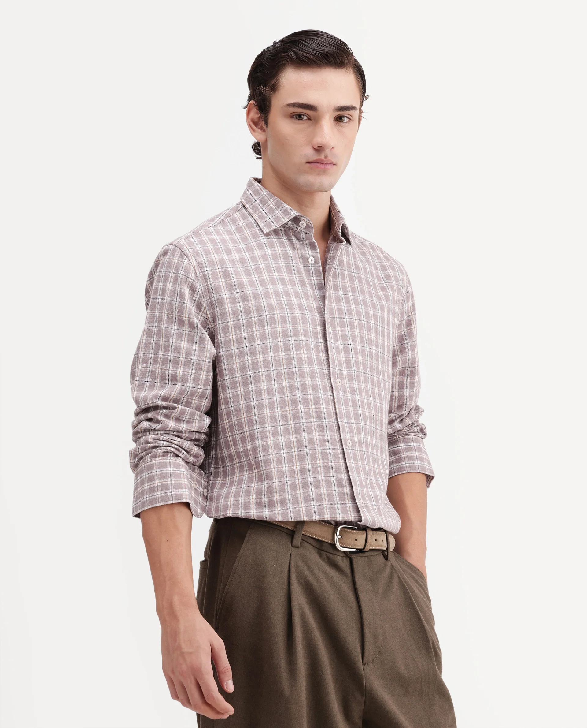Rare Rabbit Men's Amor Dusky Purple Cotton Fabric Full Sleeve Regular Fit Checked Shirt - Image 7