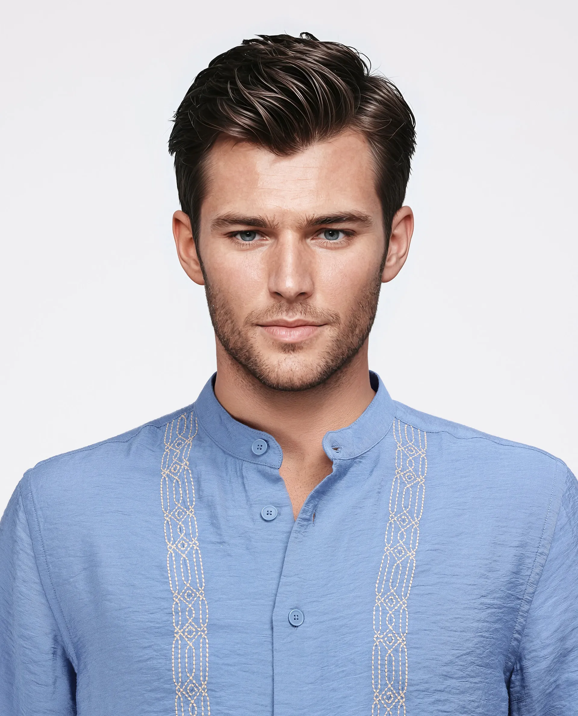 Rare Rabbit Men's Amos-Emb Blue Viscose Blend Embroidered Regular Fit Full Sleeve Collared Shirt - Image 6