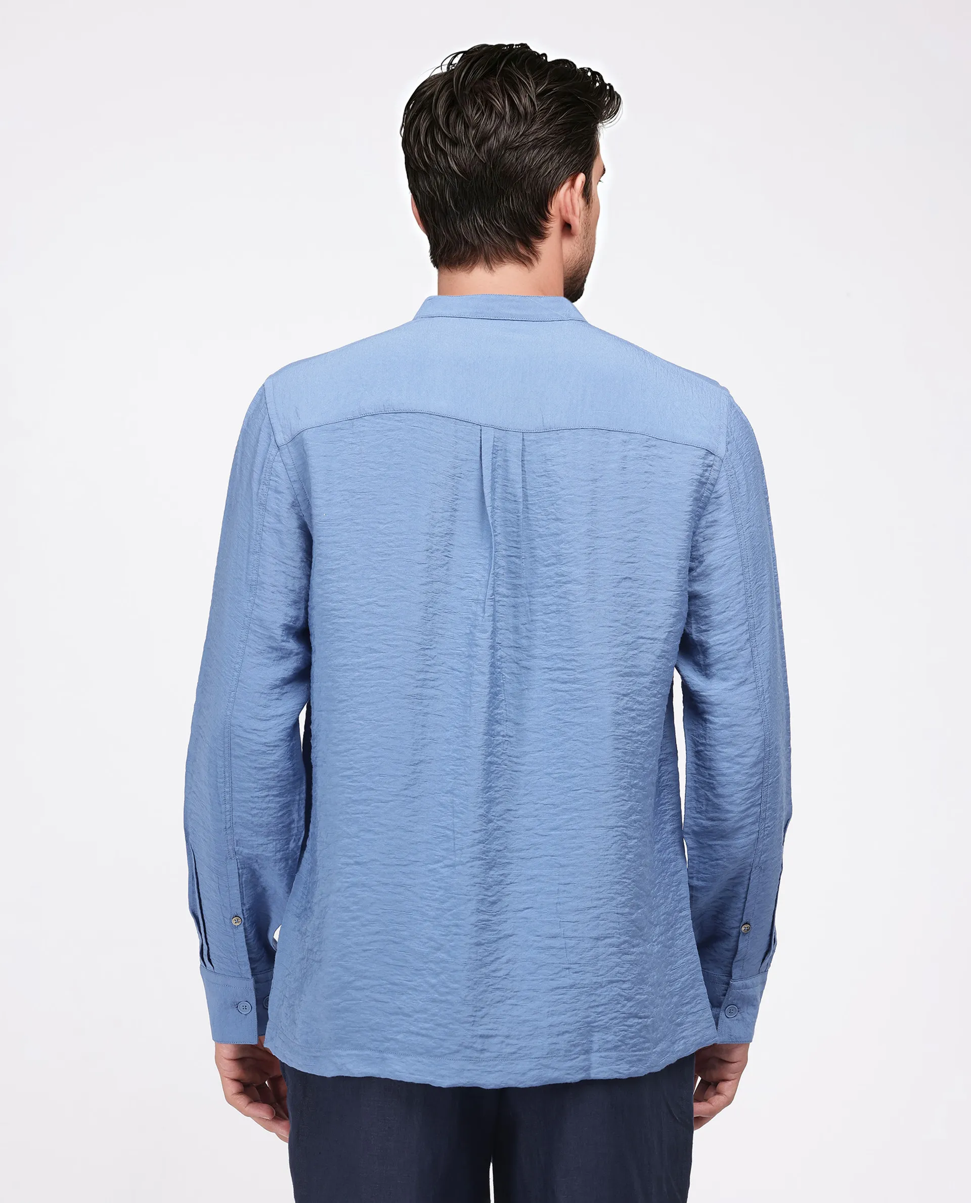 Rare Rabbit Men's Amos-Emb Blue Viscose Blend Embroidered Regular Fit Full Sleeve Collared Shirt - Image 8