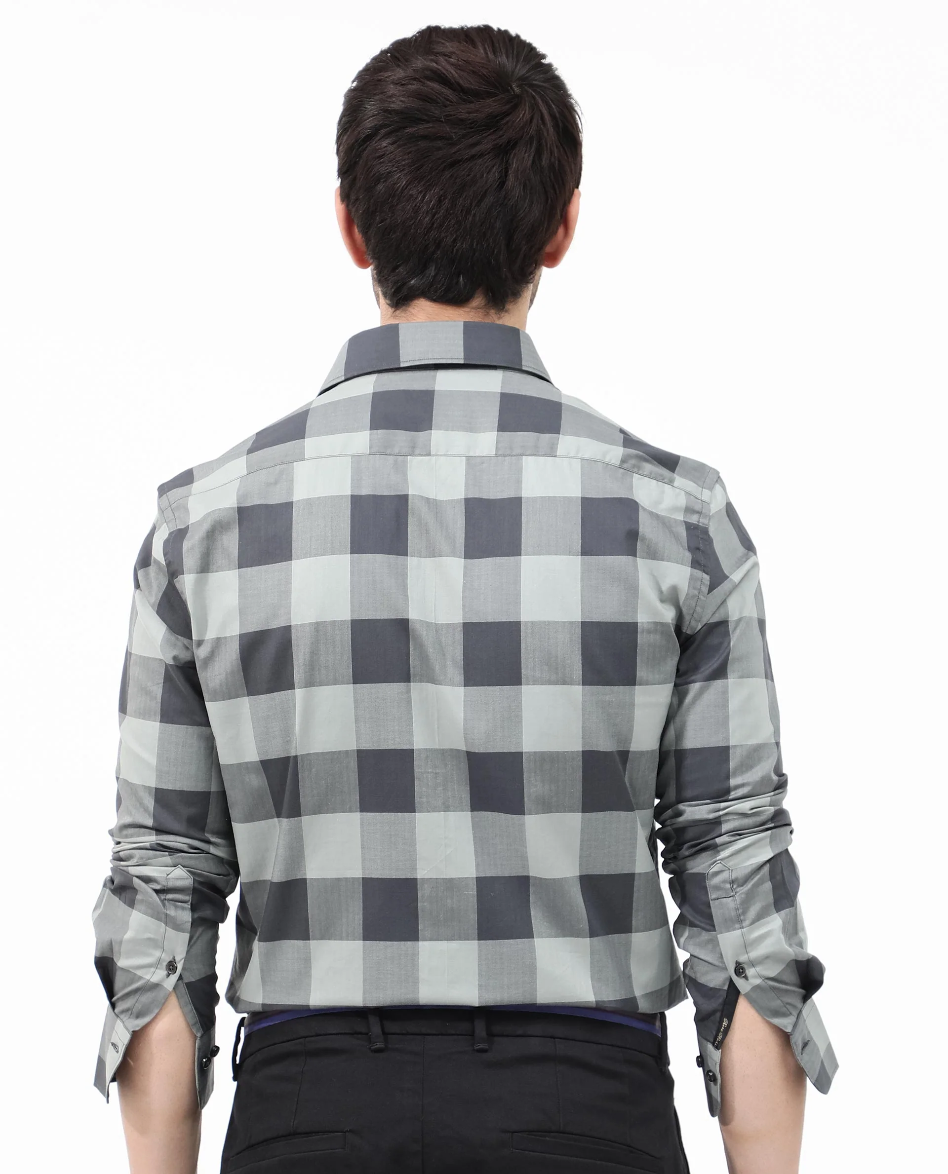 Rare Rabbit Men's Amos Grey Cotton Checked Print Regular Fit Full Sleeve Collared Shirt - Image 4