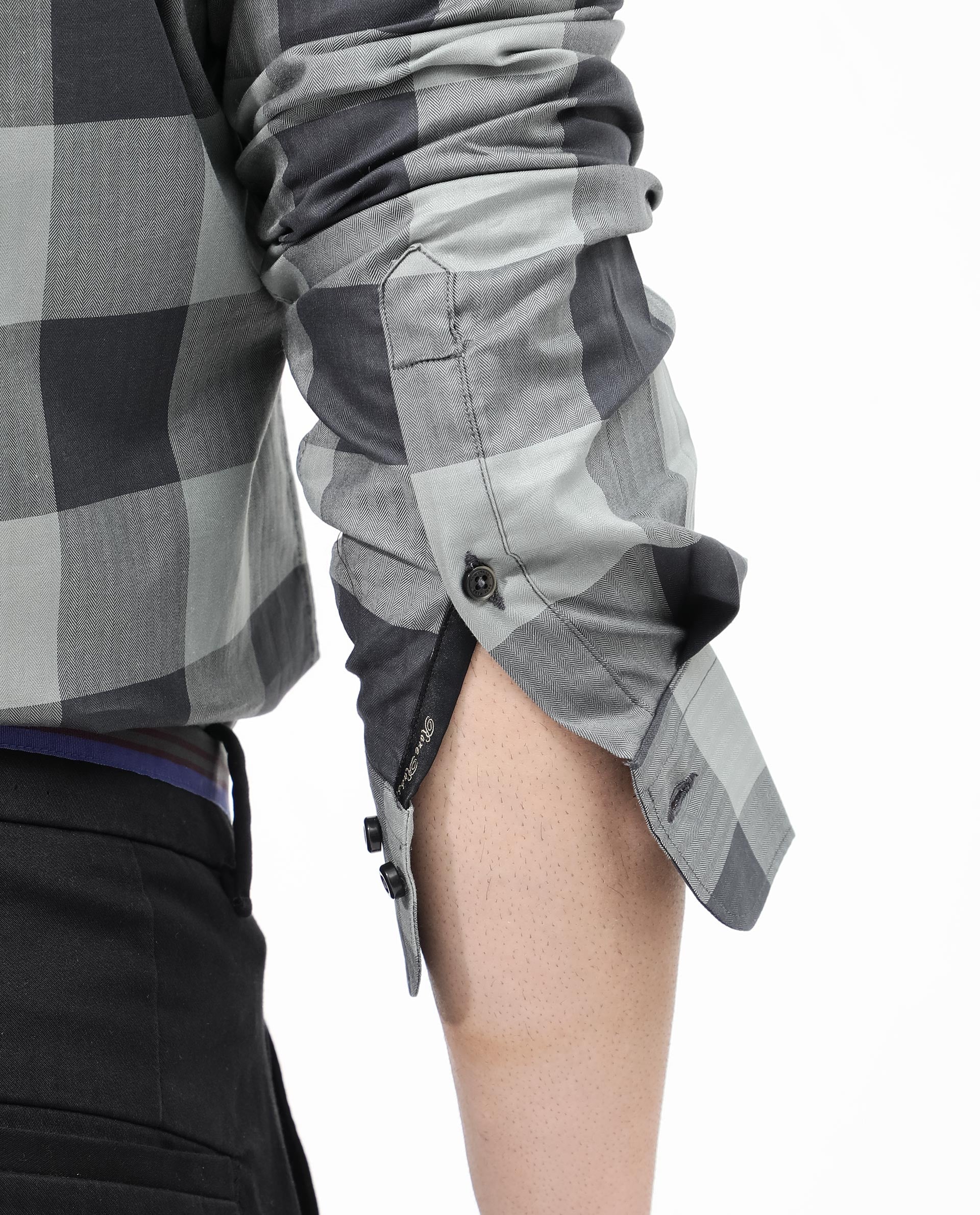 Rare Rabbit Men's Amos Grey Cotton Checked Print Regular Fit Full Sleeve Collared Shirt - Image 5