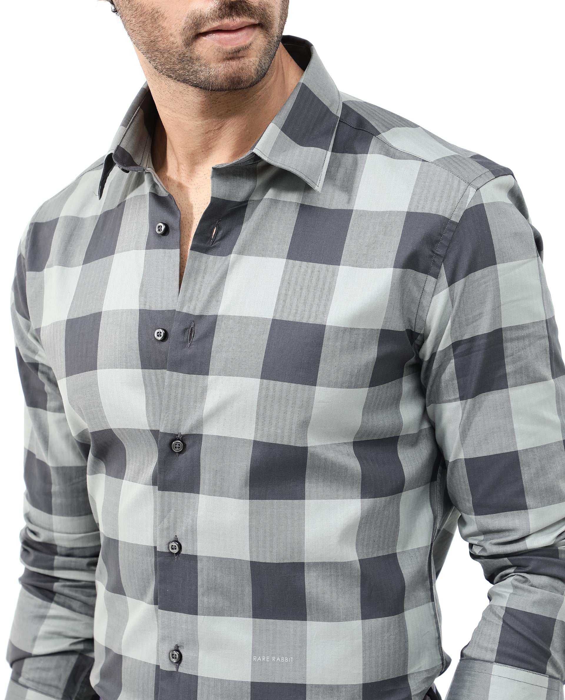 Rare Rabbit Men's Amos Grey Cotton Checked Print Regular Fit Full Sleeve Collared Shirt - Image 7