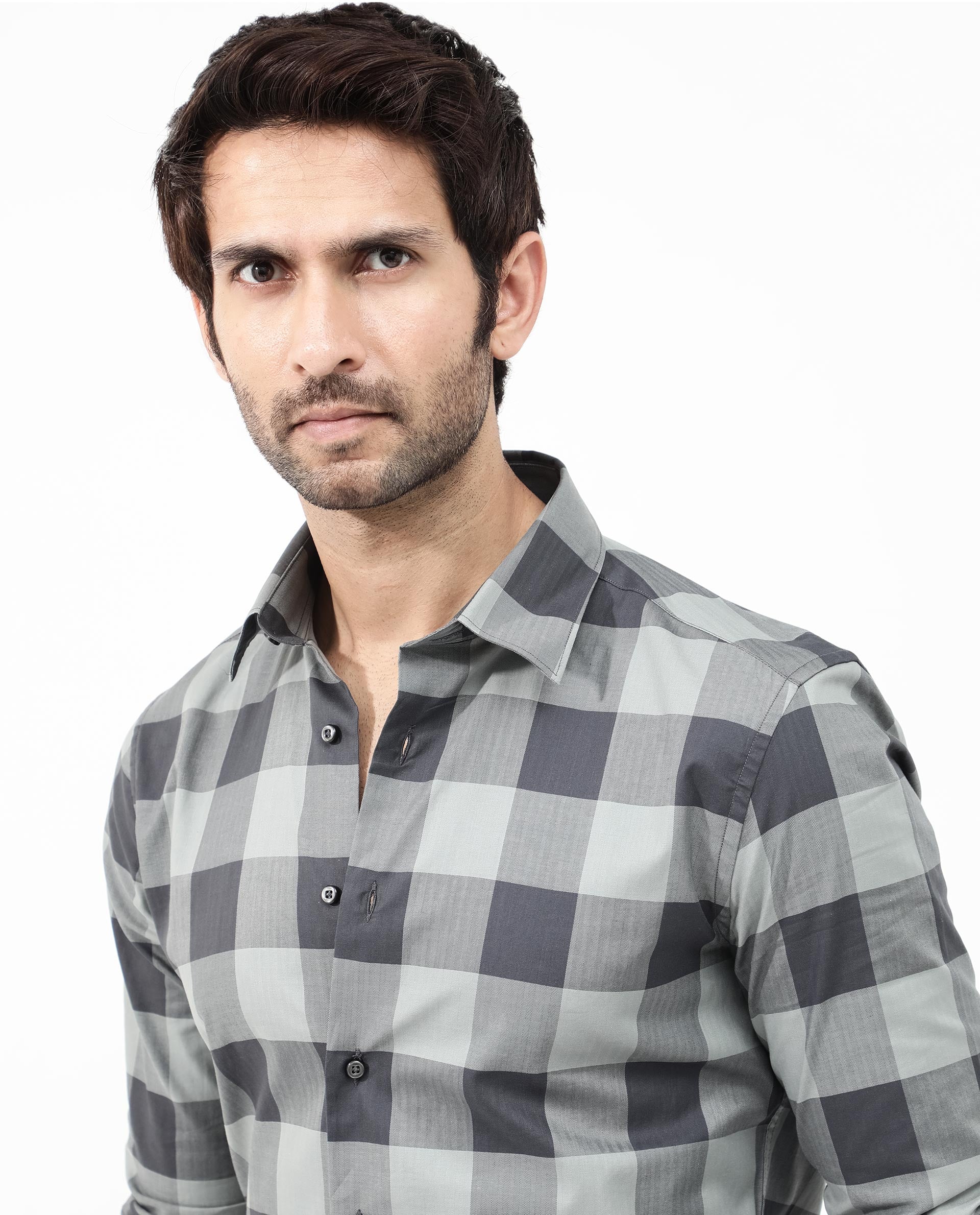 Rare Rabbit Men's Amos Grey Cotton Checked Print Regular Fit Full Sleeve Collared Shirt - Image 8