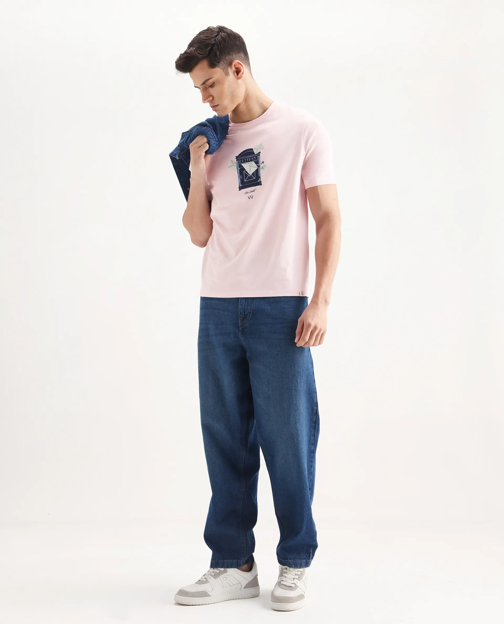 Rare Rabbit Men's Amos Pastel Pink Cotton Blend Graphic Print Regular Fit Half Sleeve Crew Neck T-Shirt - Image 2