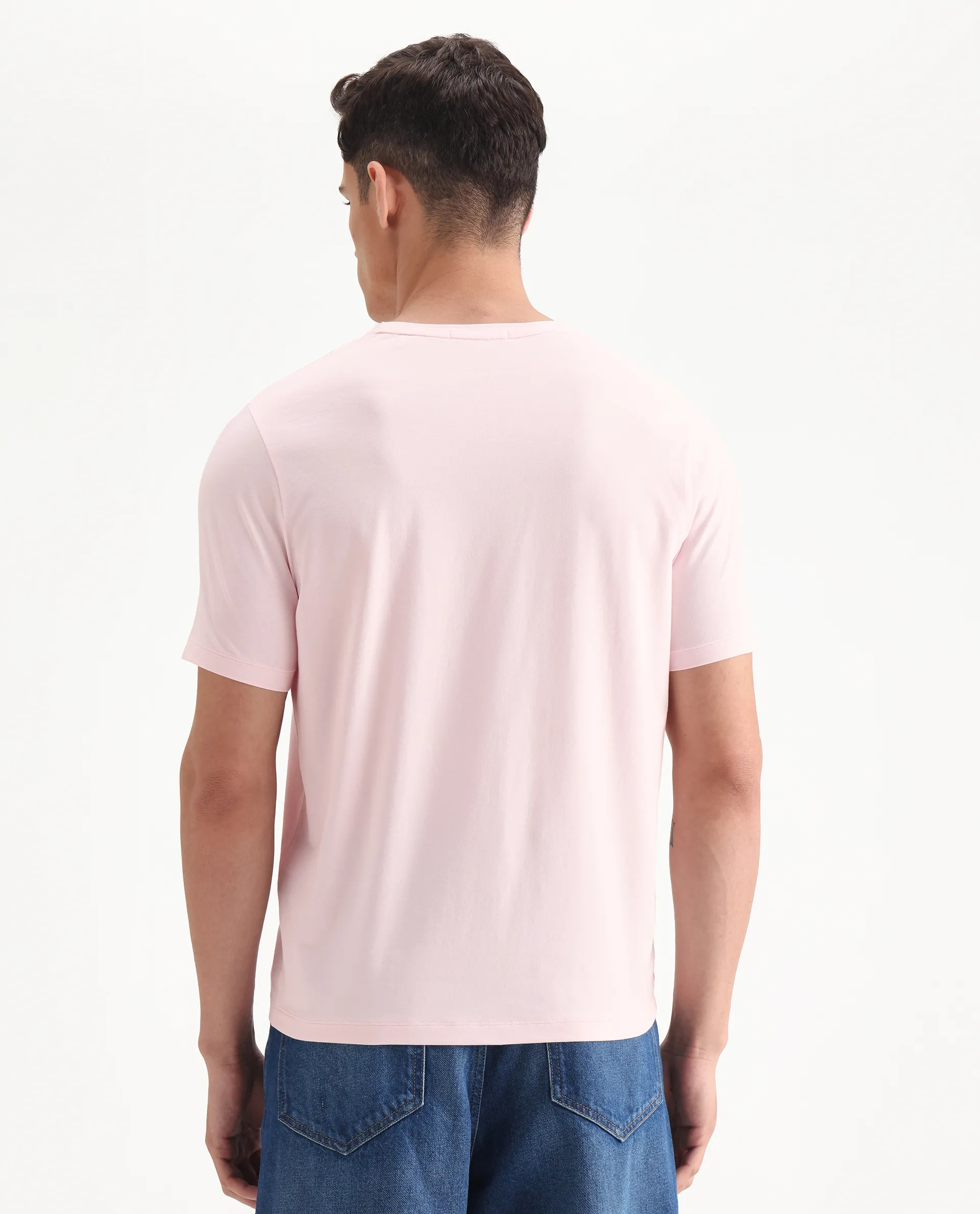 Rare Rabbit Men's Amos Pastel Pink Cotton Blend Graphic Print Regular Fit Half Sleeve Crew Neck T-Shirt - Image 7