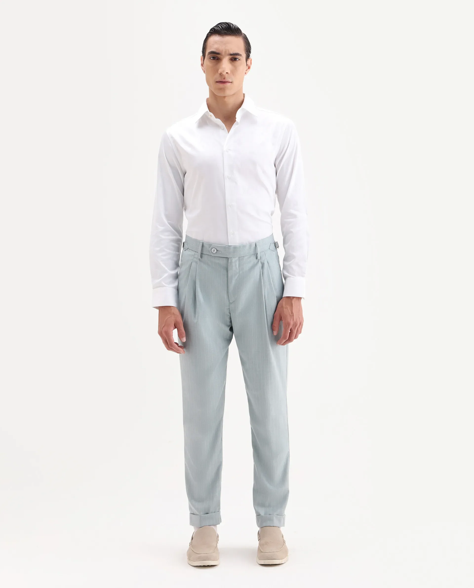 Rare Rabbit Men's Amosy Light Blue Cotton Striped Print Relaxed Fit Trouser - Image 4