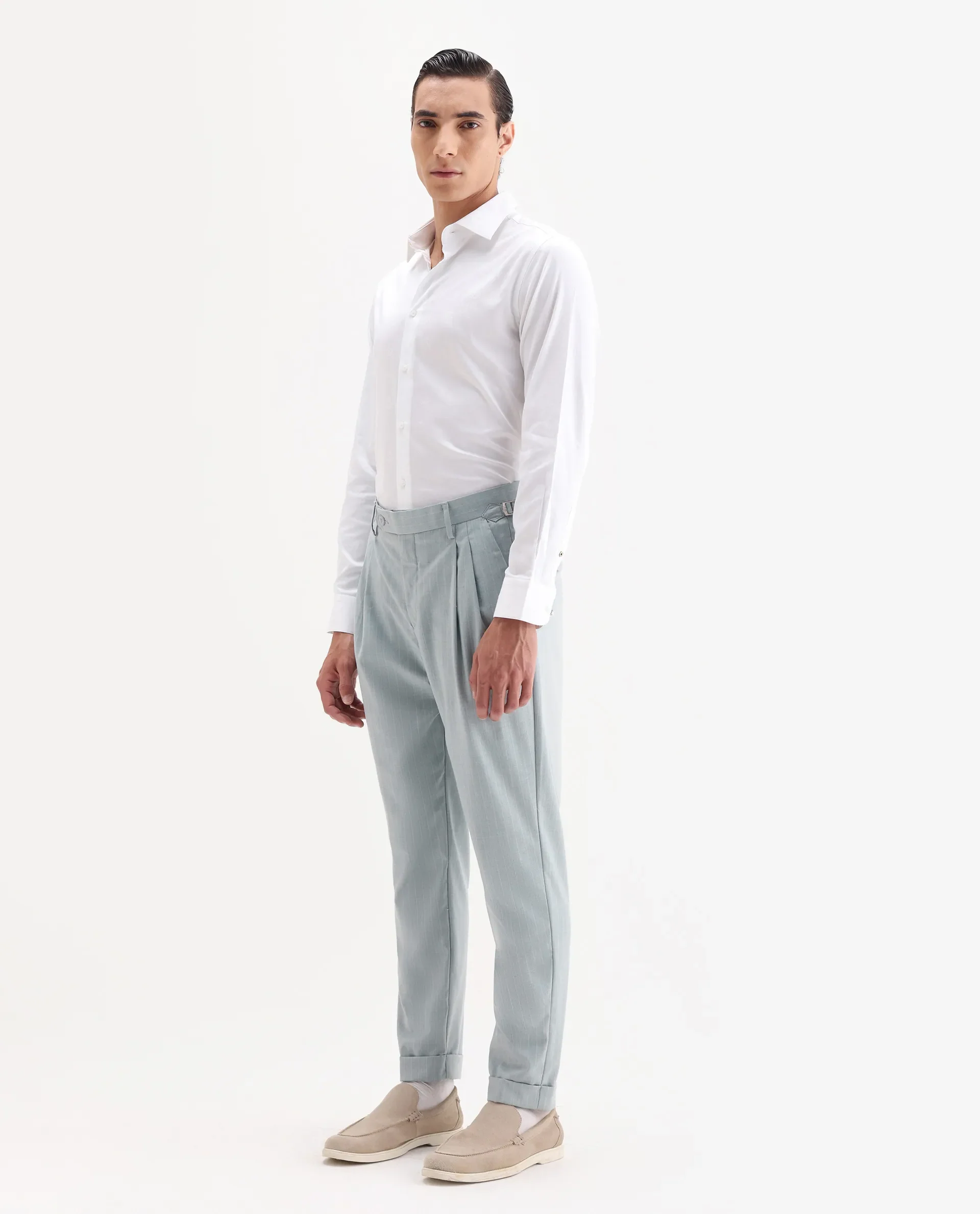 Rare Rabbit Men's Amosy Light Blue Cotton Striped Print Relaxed Fit Trouser - Image 5