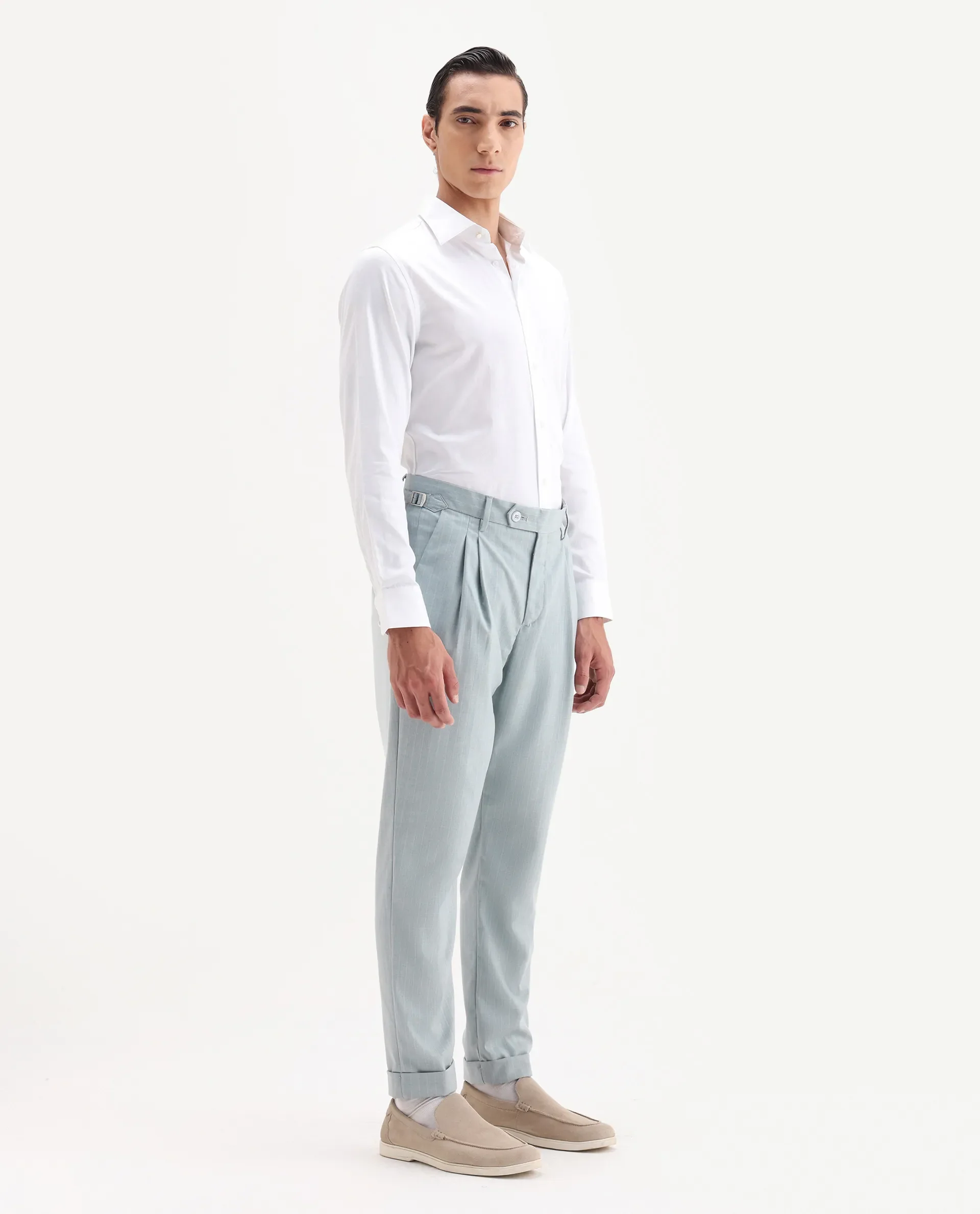 Rare Rabbit Men's Amosy Light Blue Cotton Striped Print Relaxed Fit Trouser - Image 7
