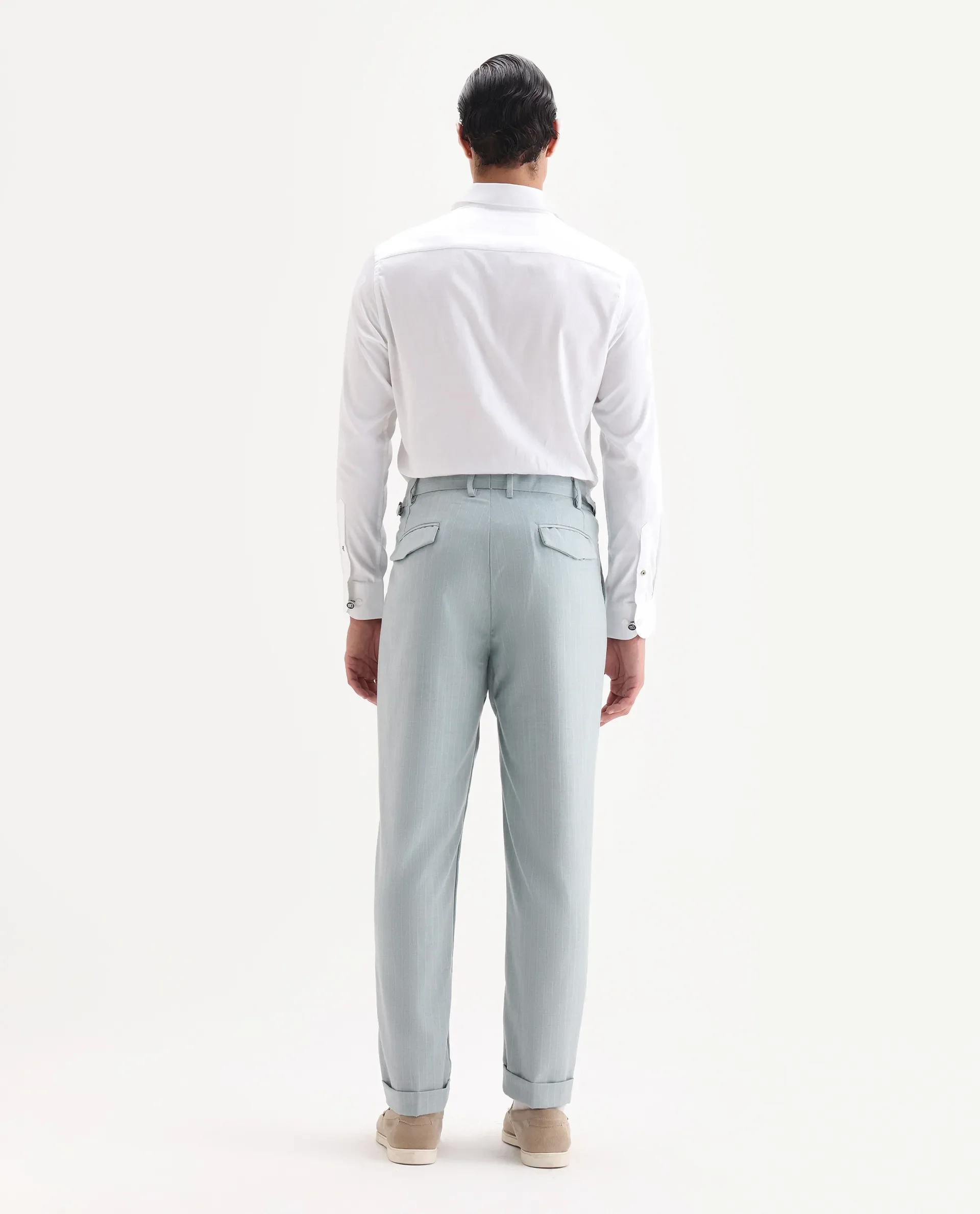 Rare Rabbit Men's Amosy Light Blue Cotton Striped Print Relaxed Fit Trouser - Image 8