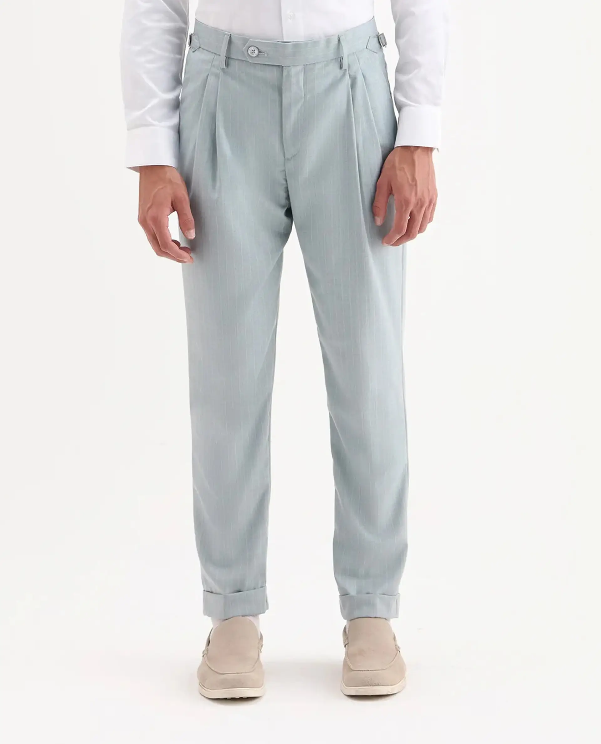 Rare Rabbit Men's Amosy Light Blue Cotton Striped Print Relaxed Fit Trouser - Image 9