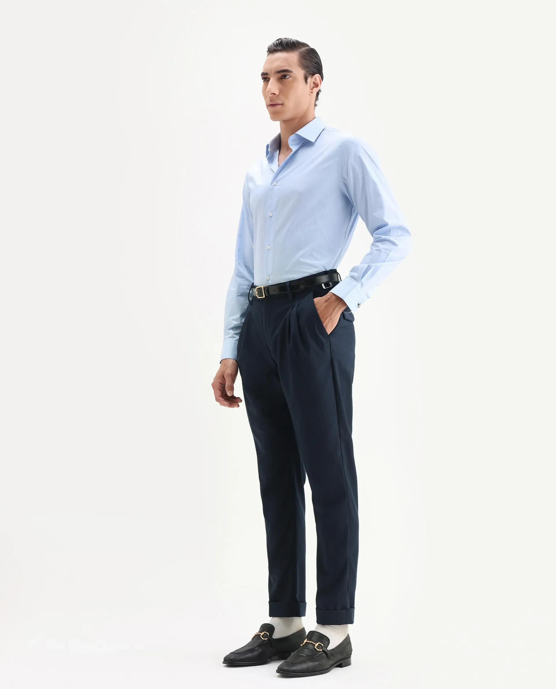 Rare Rabbit Men's Amosy Navy Cotton Striped Print Relaxed Fit Trouser - Image 4