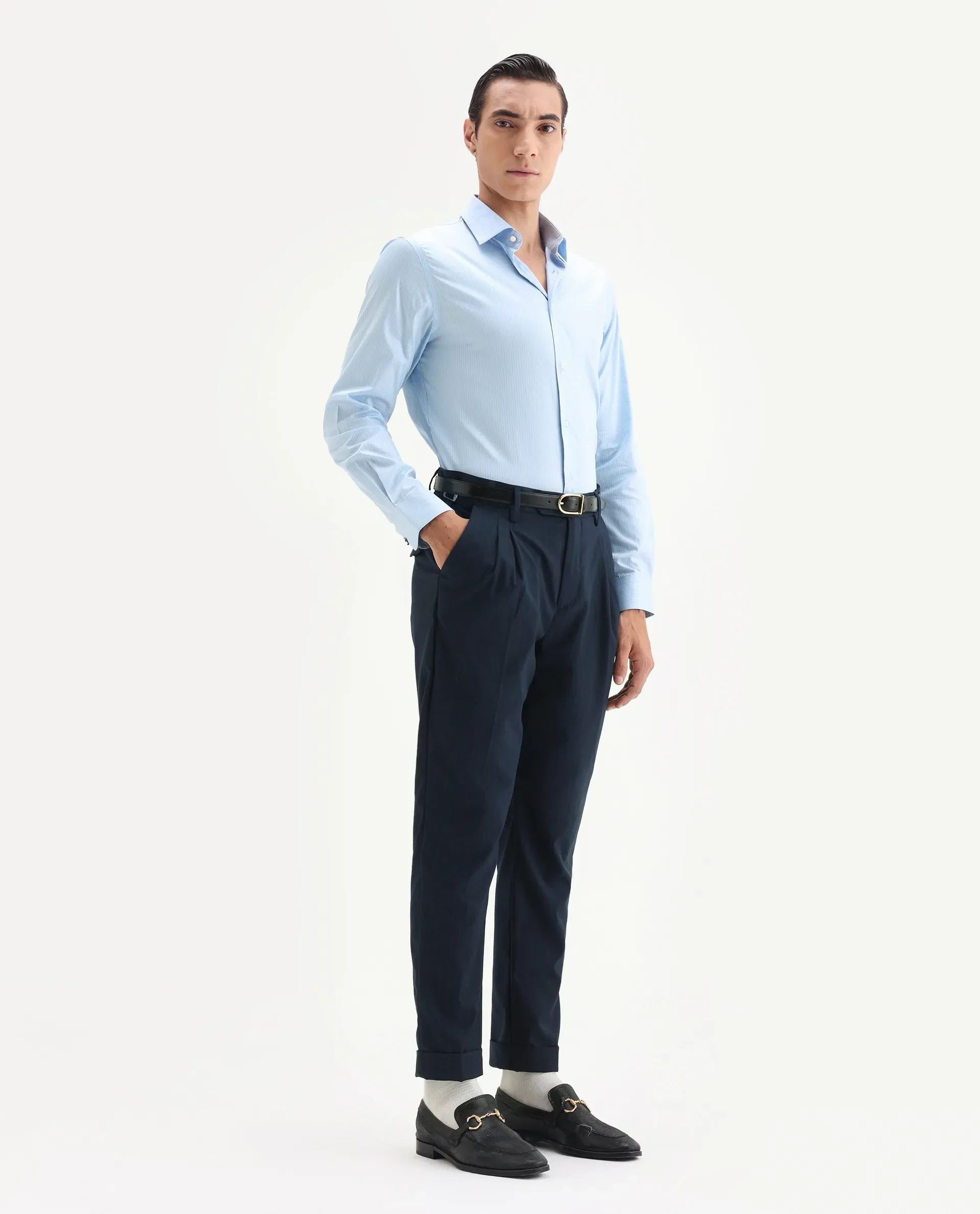 Rare Rabbit Men's Amosy Navy Cotton Striped Print Relaxed Fit Trouser - Image 5