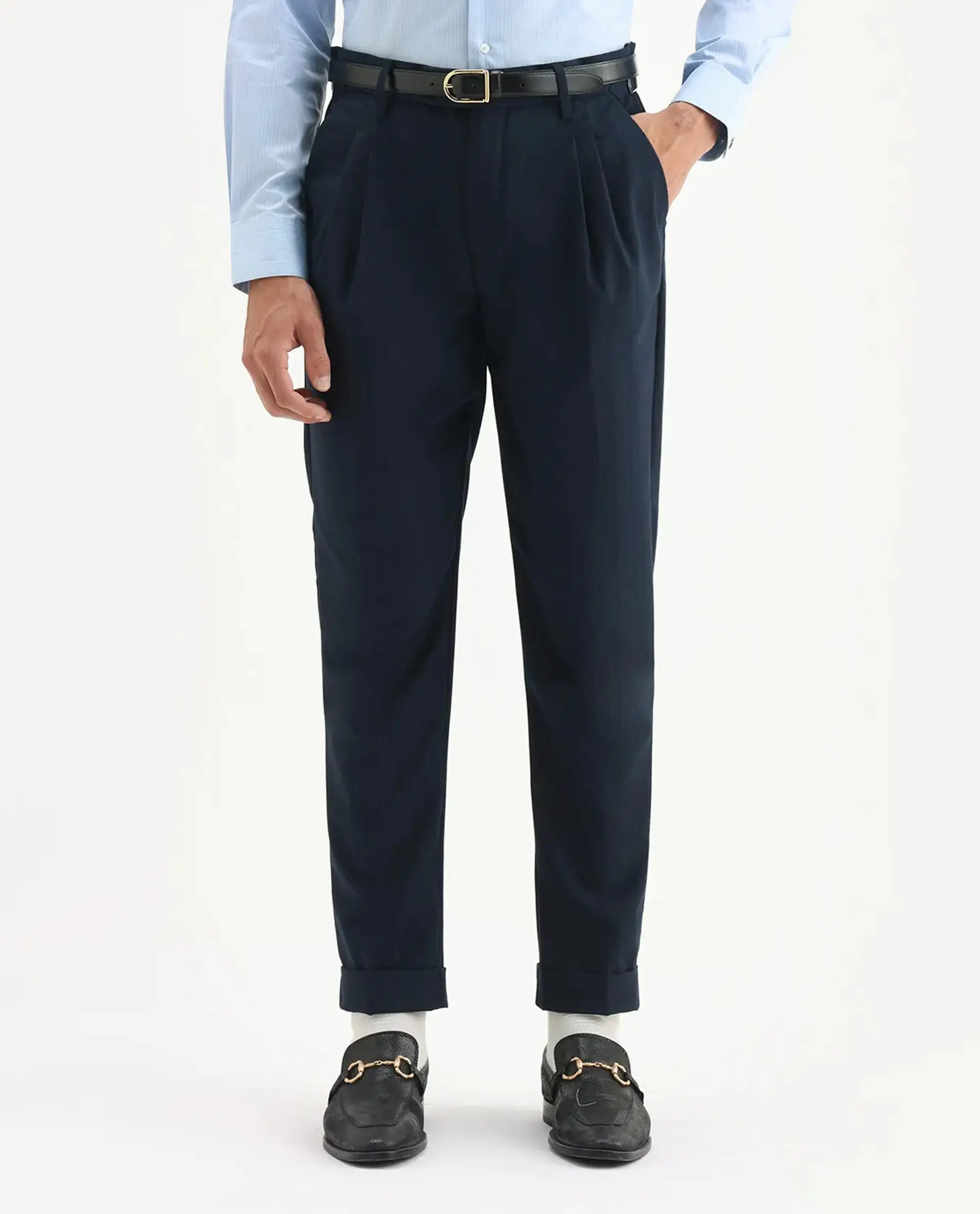 Rare Rabbit Men's Amosy Navy Cotton Striped Print Relaxed Fit Trouser - Image 8