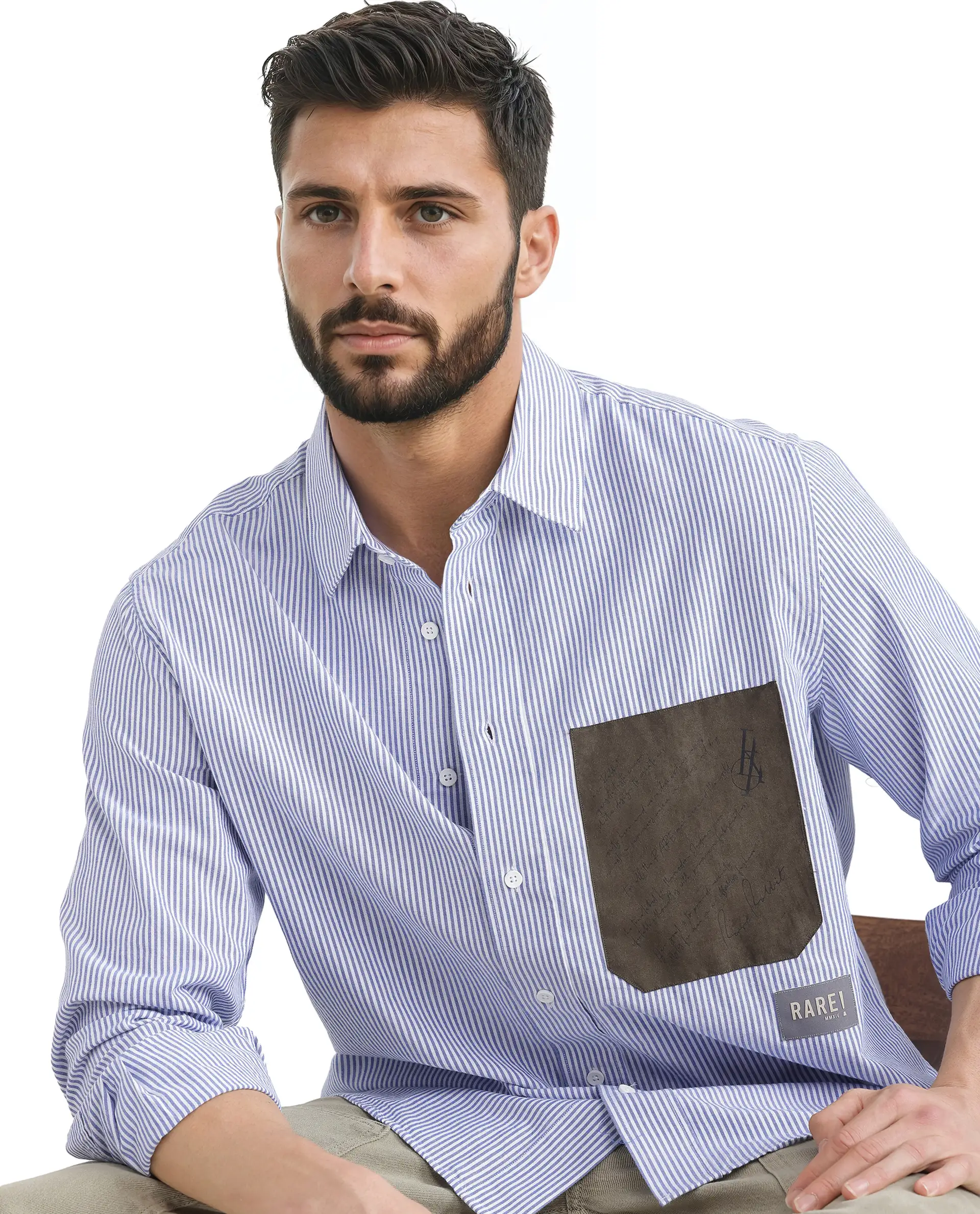 Rare Rabbit Men's Amot White Cotton Striped Print Regular Fit Full Sleeve Collared Shirt