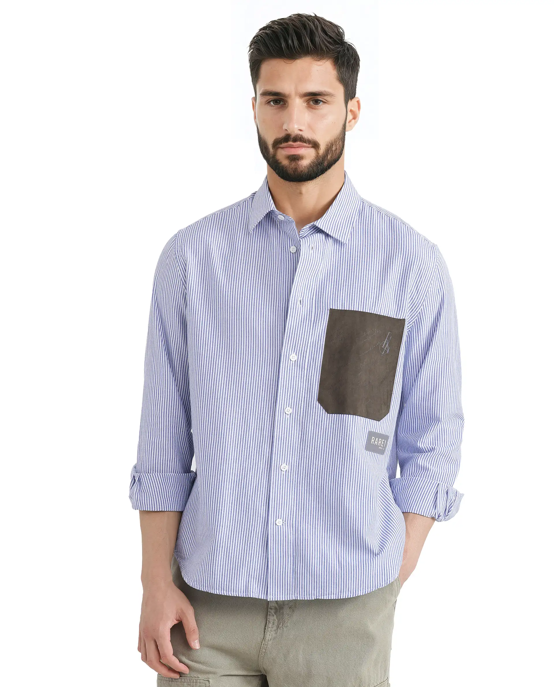 Rare Rabbit Men's Amot White Cotton Striped Print Regular Fit Full Sleeve Collared Shirt - Image 2