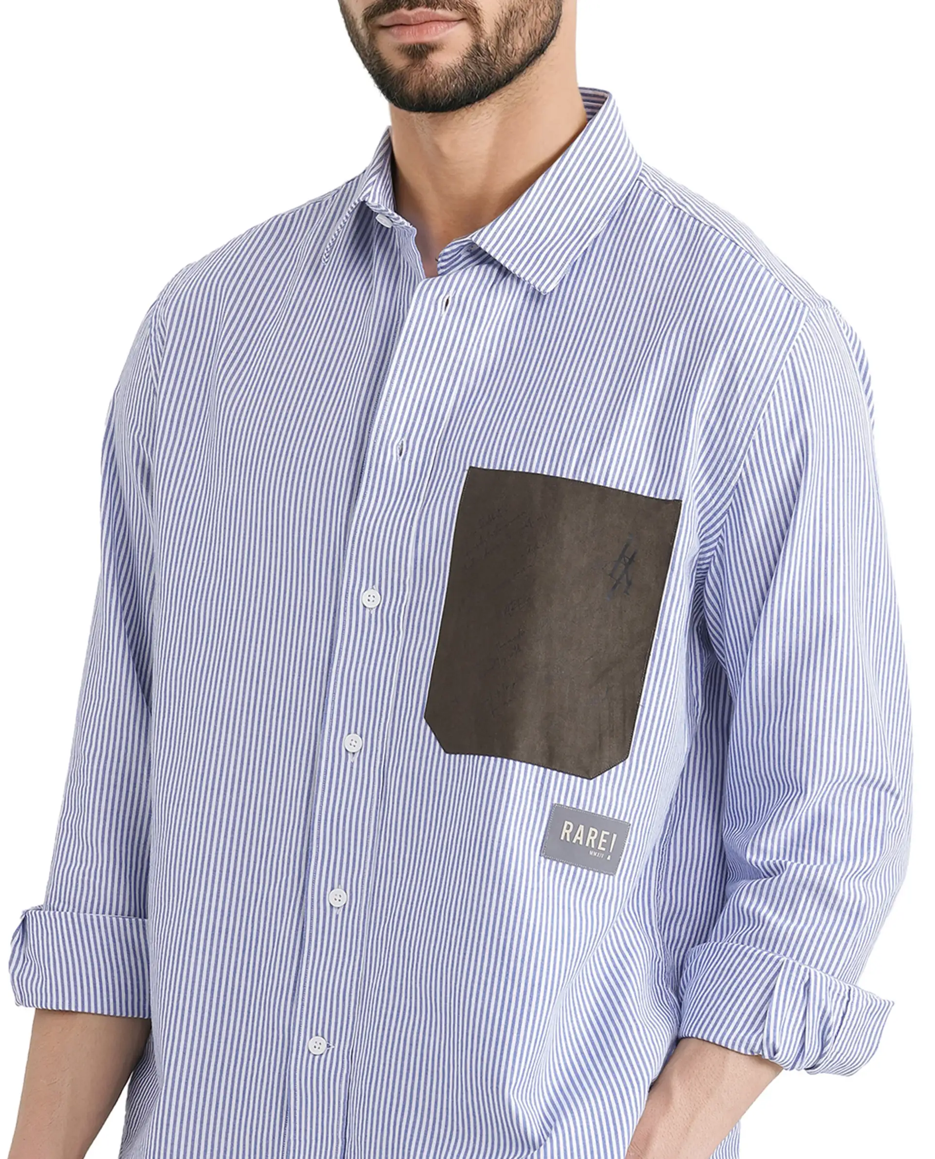 Rare Rabbit Men's Amot White Cotton Striped Print Regular Fit Full Sleeve Collared Shirt - Image 3