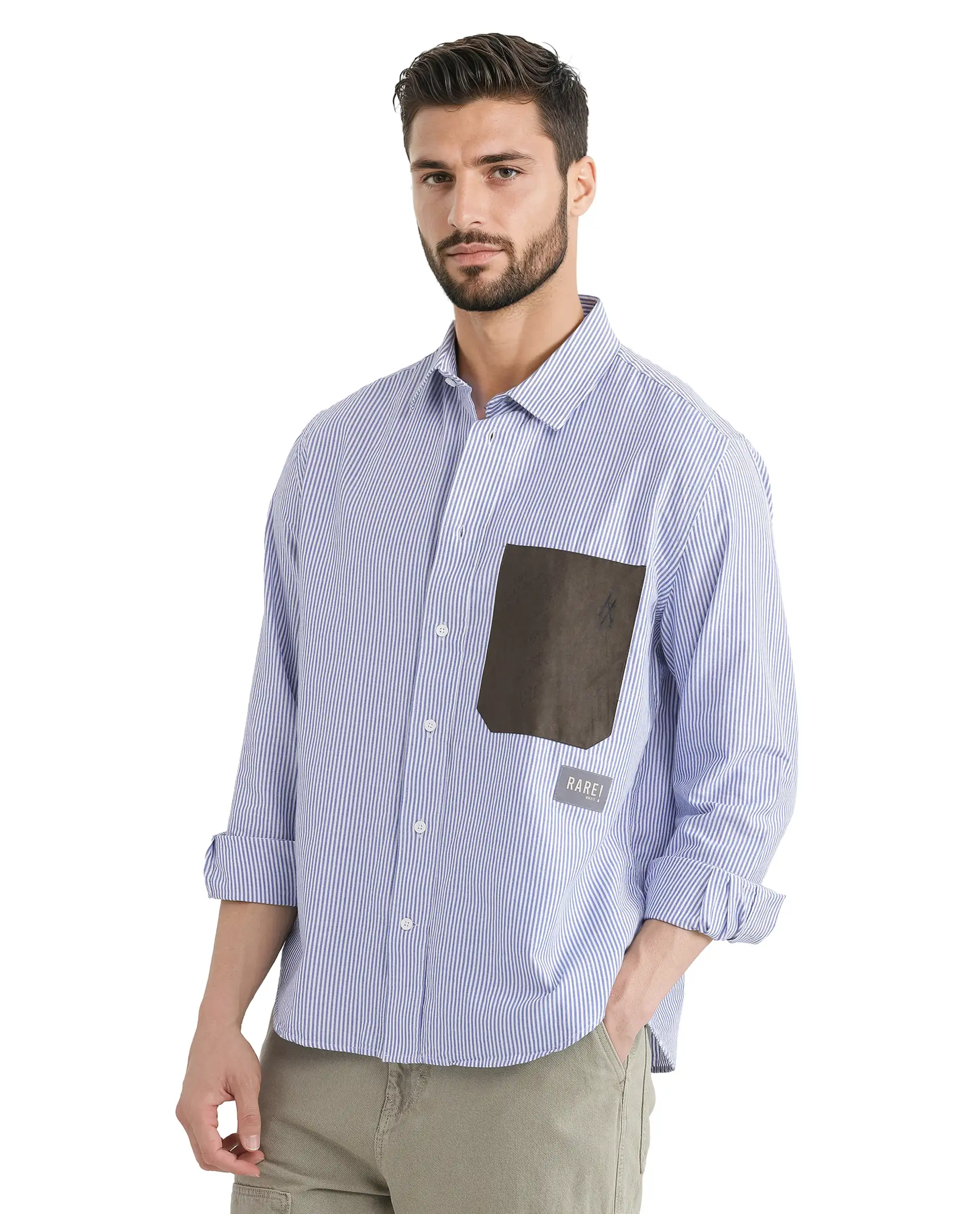 Rare Rabbit Men's Amot White Cotton Striped Print Regular Fit Full Sleeve Collared Shirt - Image 4