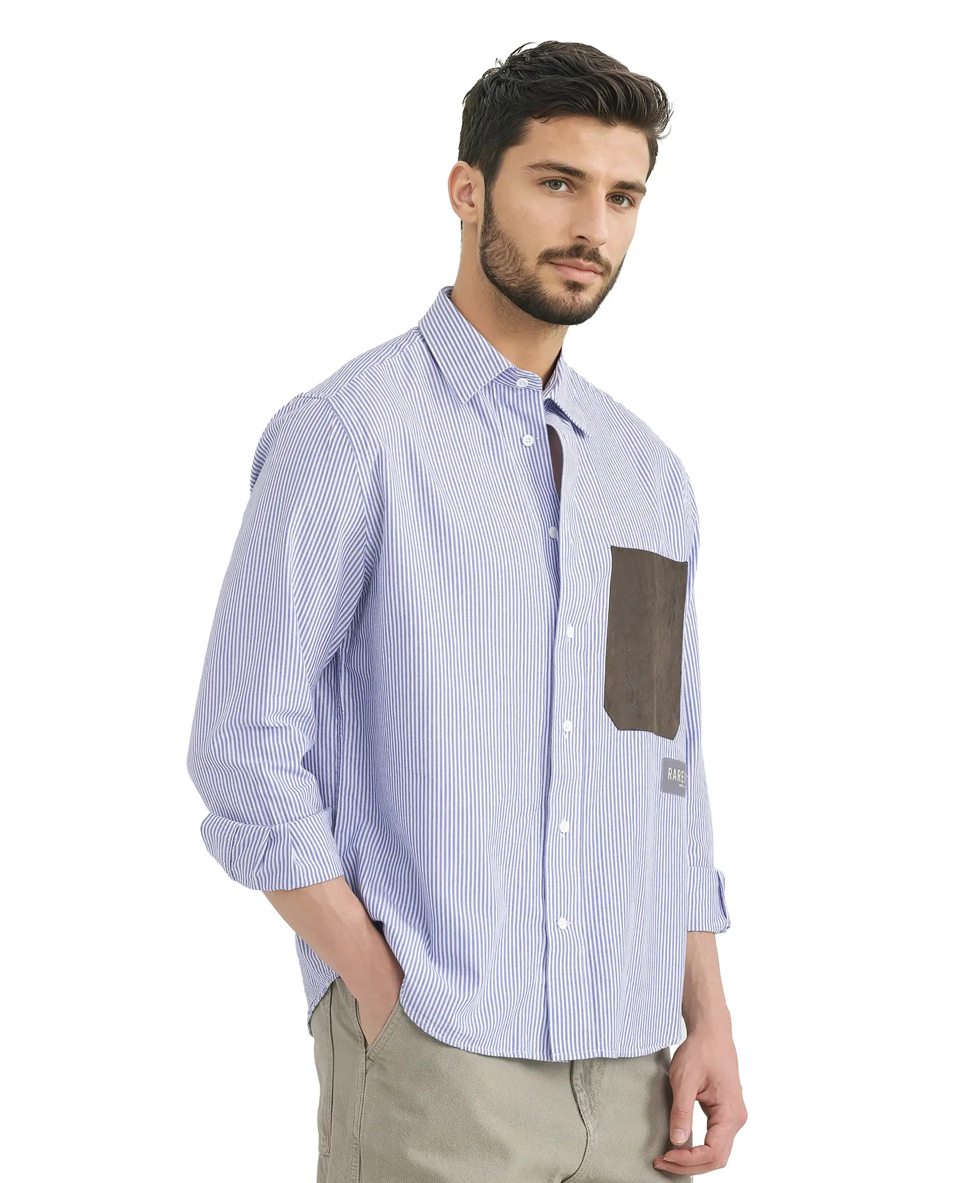 Rare Rabbit Men's Amot White Cotton Striped Print Regular Fit Full Sleeve Collared Shirt - Image 5