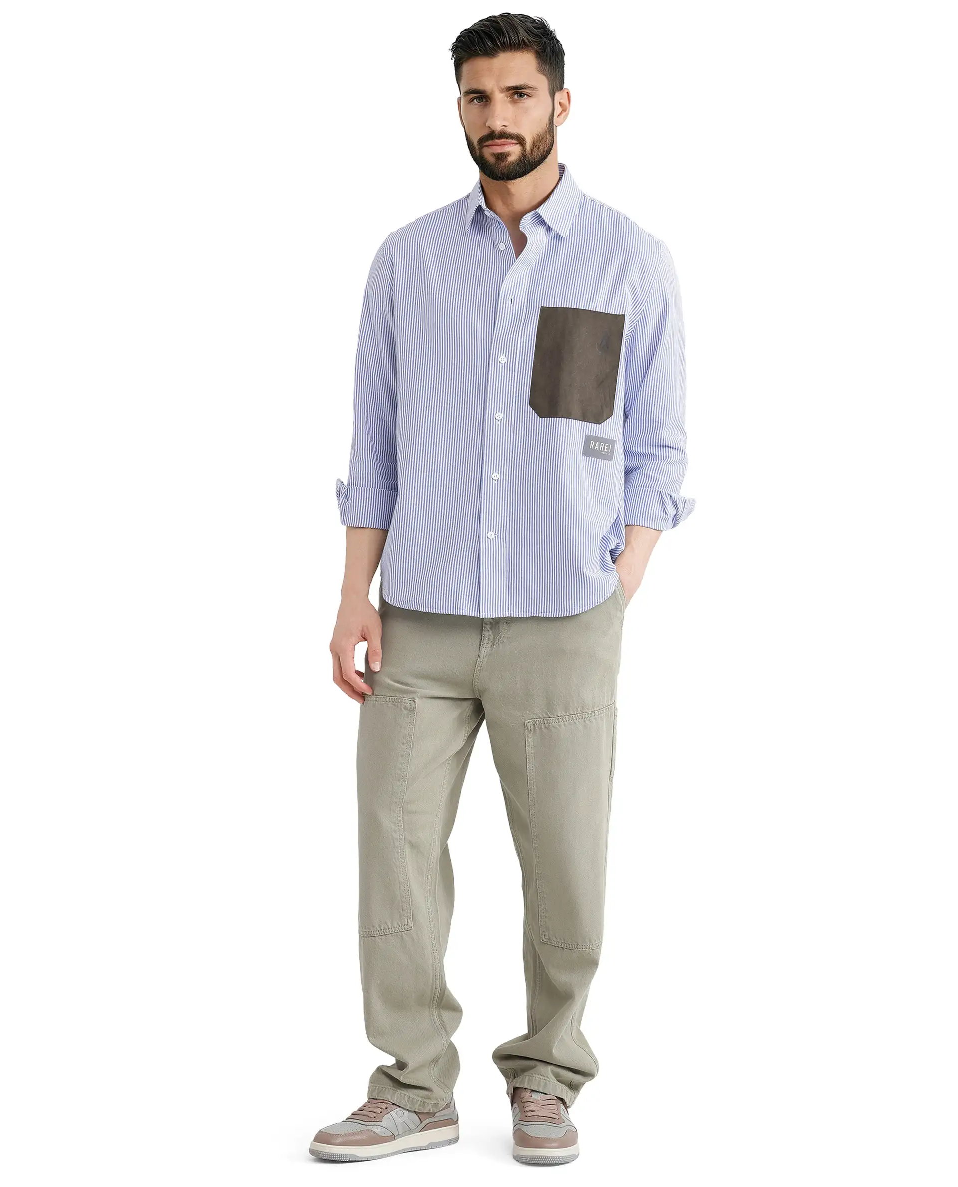 Rare Rabbit Men's Amot White Cotton Striped Print Regular Fit Full Sleeve Collared Shirt - Image 6