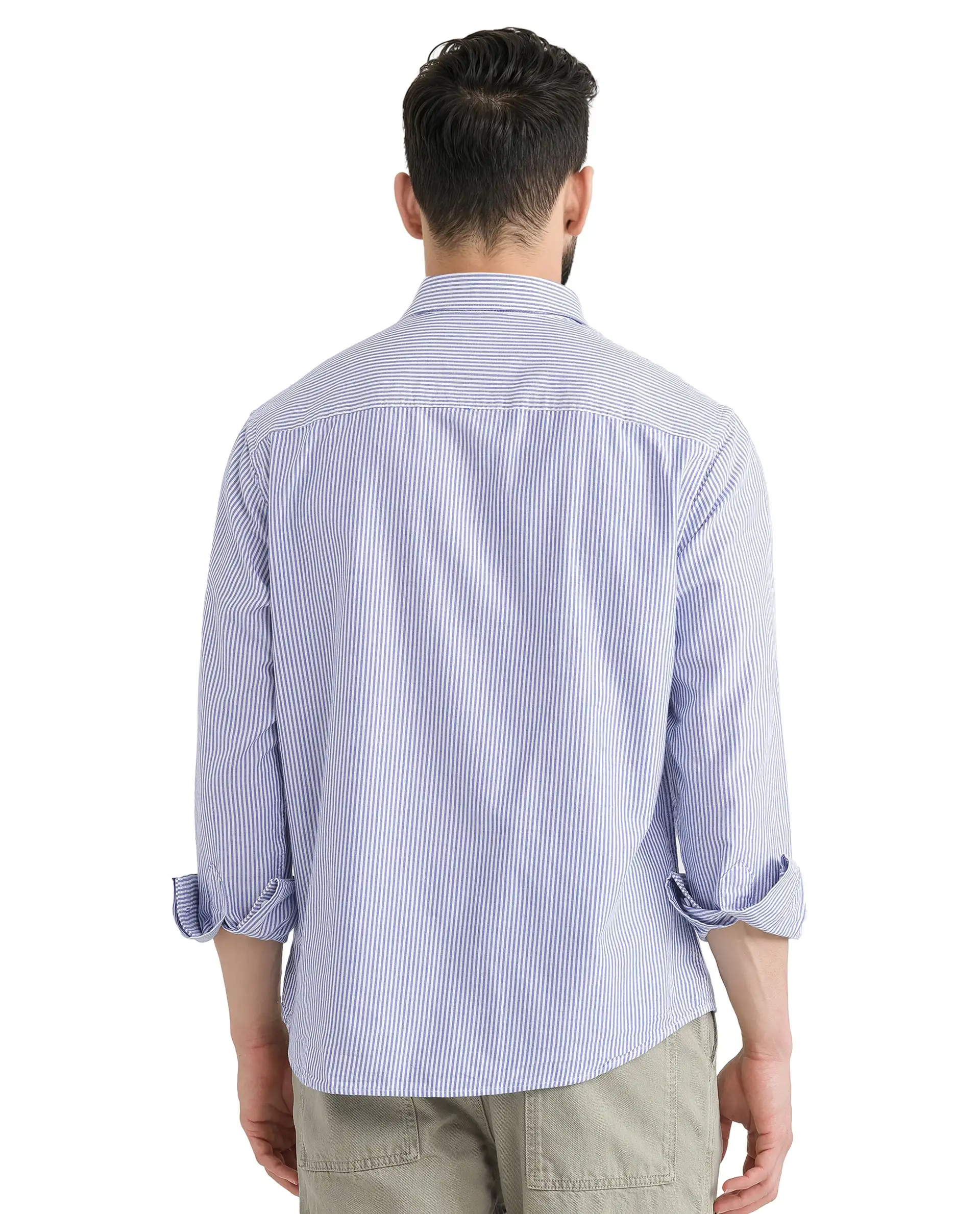 Rare Rabbit Men's Amot White Cotton Striped Print Regular Fit Full Sleeve Collared Shirt - Image 7