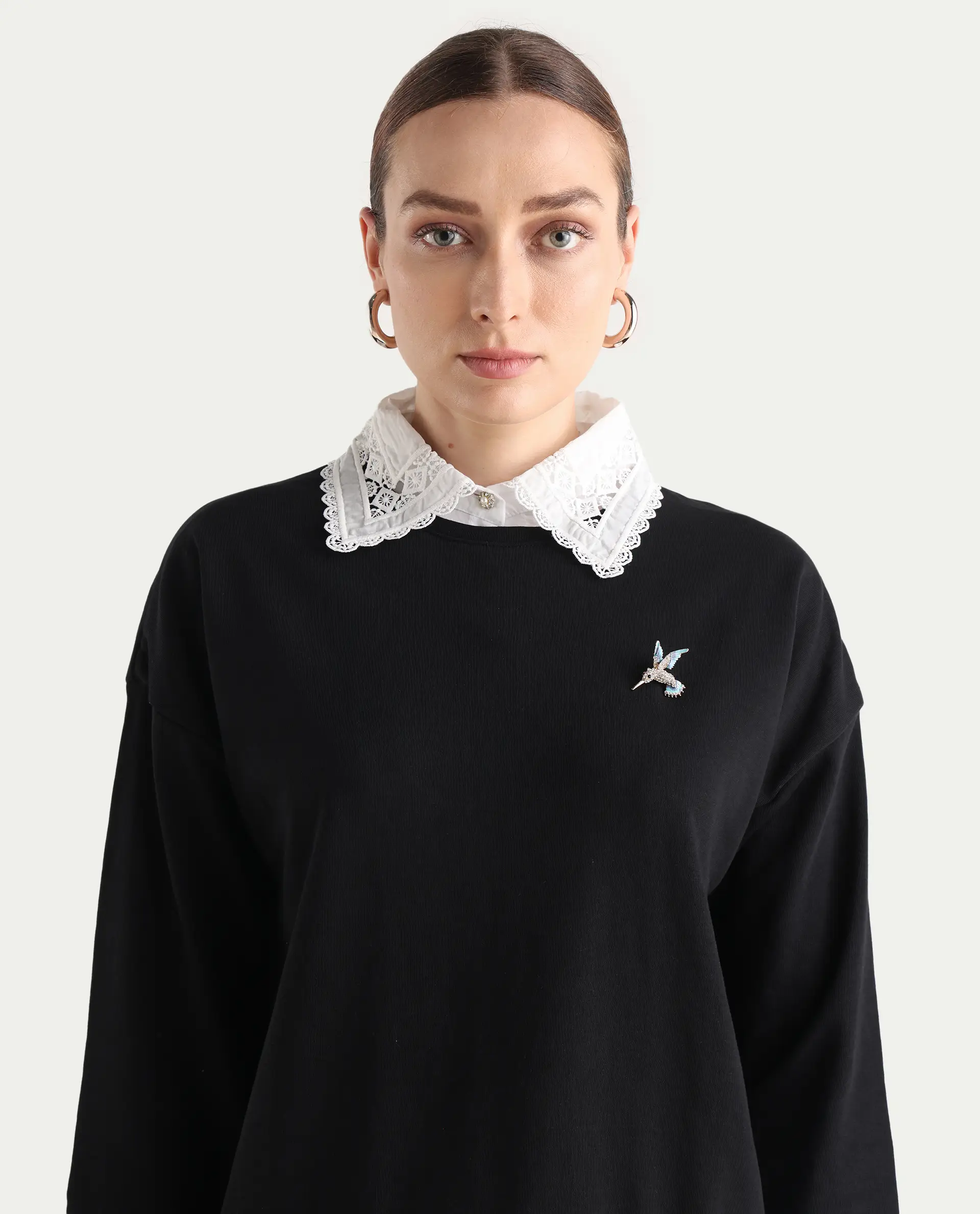 Rareism Women's Cotton Blend Spread Collar Dyed Relaxed Fit Sweatshirt - Image 4