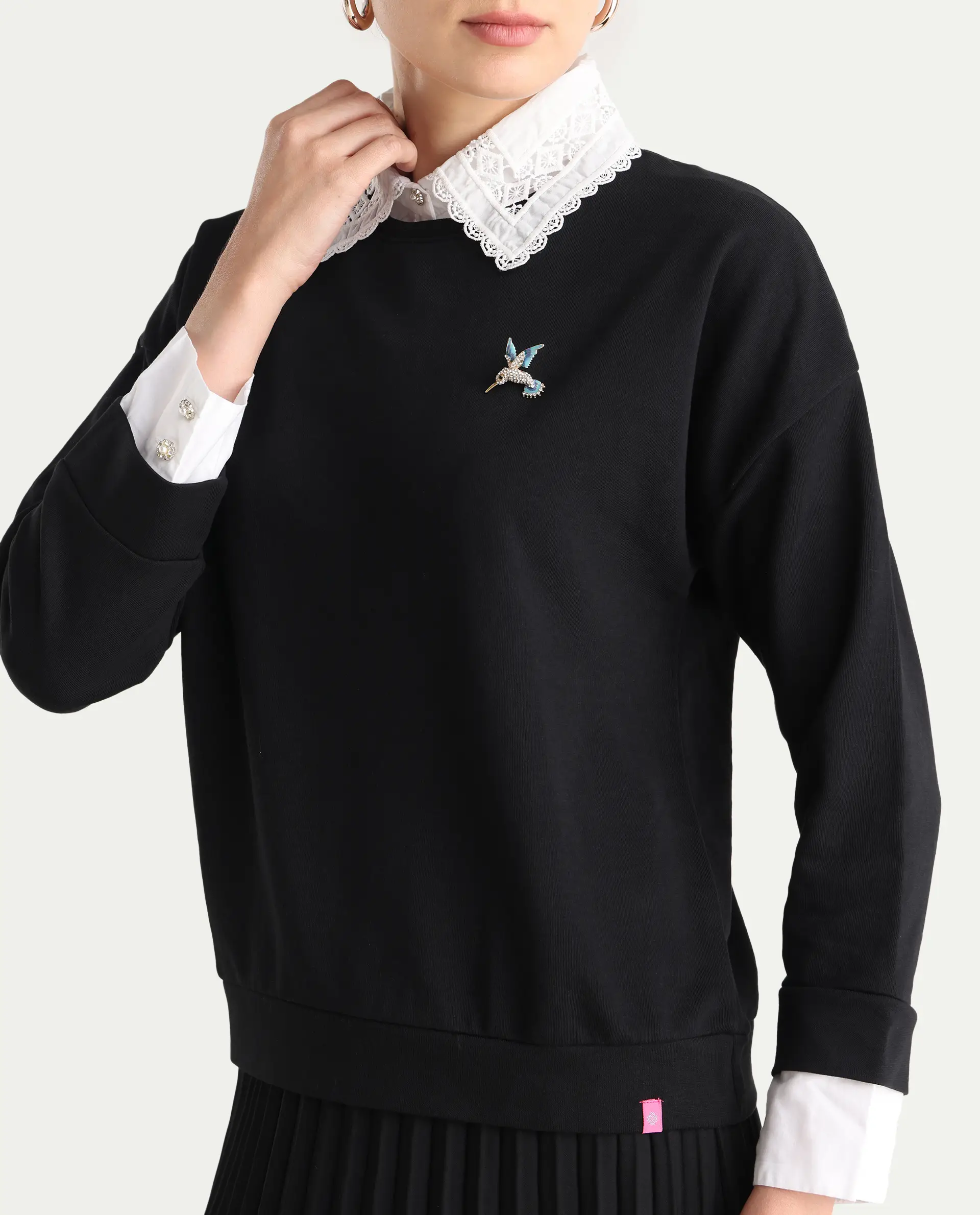Rareism Women's Cotton Blend Spread Collar Dyed Relaxed Fit Sweatshirt - Image 5