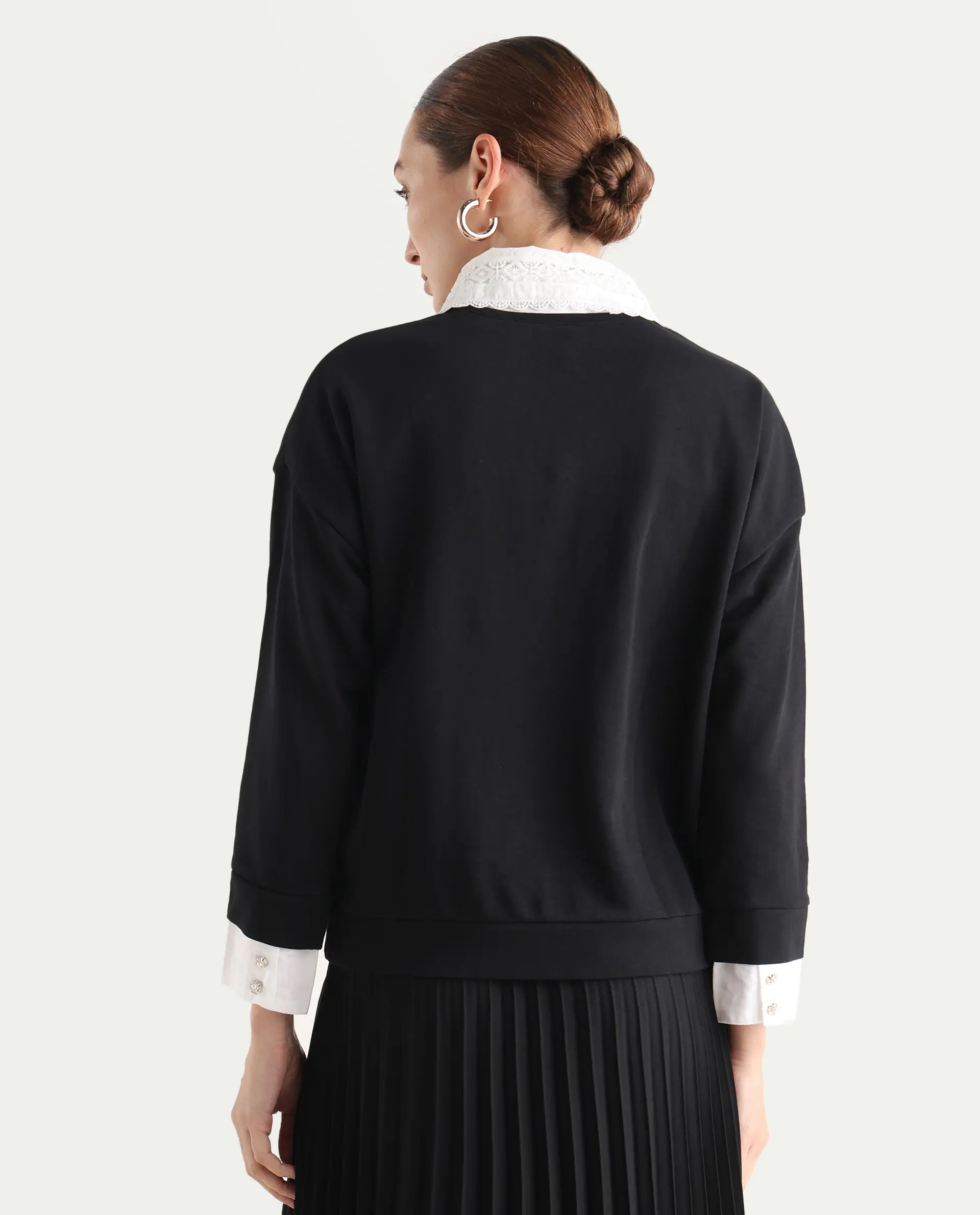 Rareism Women's Cotton Blend Spread Collar Dyed Relaxed Fit Sweatshirt - Image 8