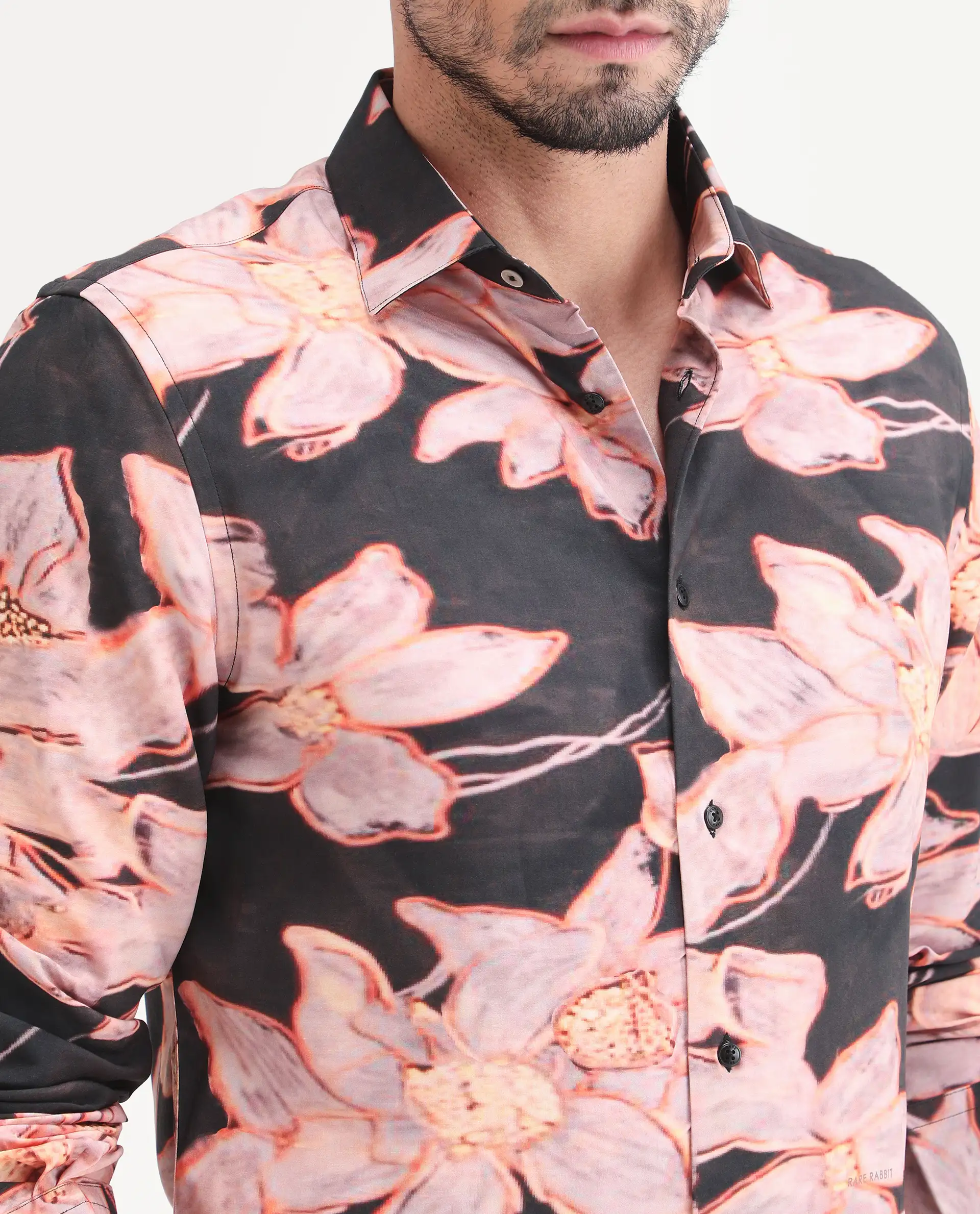 Rare Rabbit Men's Amra Black Viscose Fabric Full Sleeve Regular Fit Floral Print Shirt - Image 3