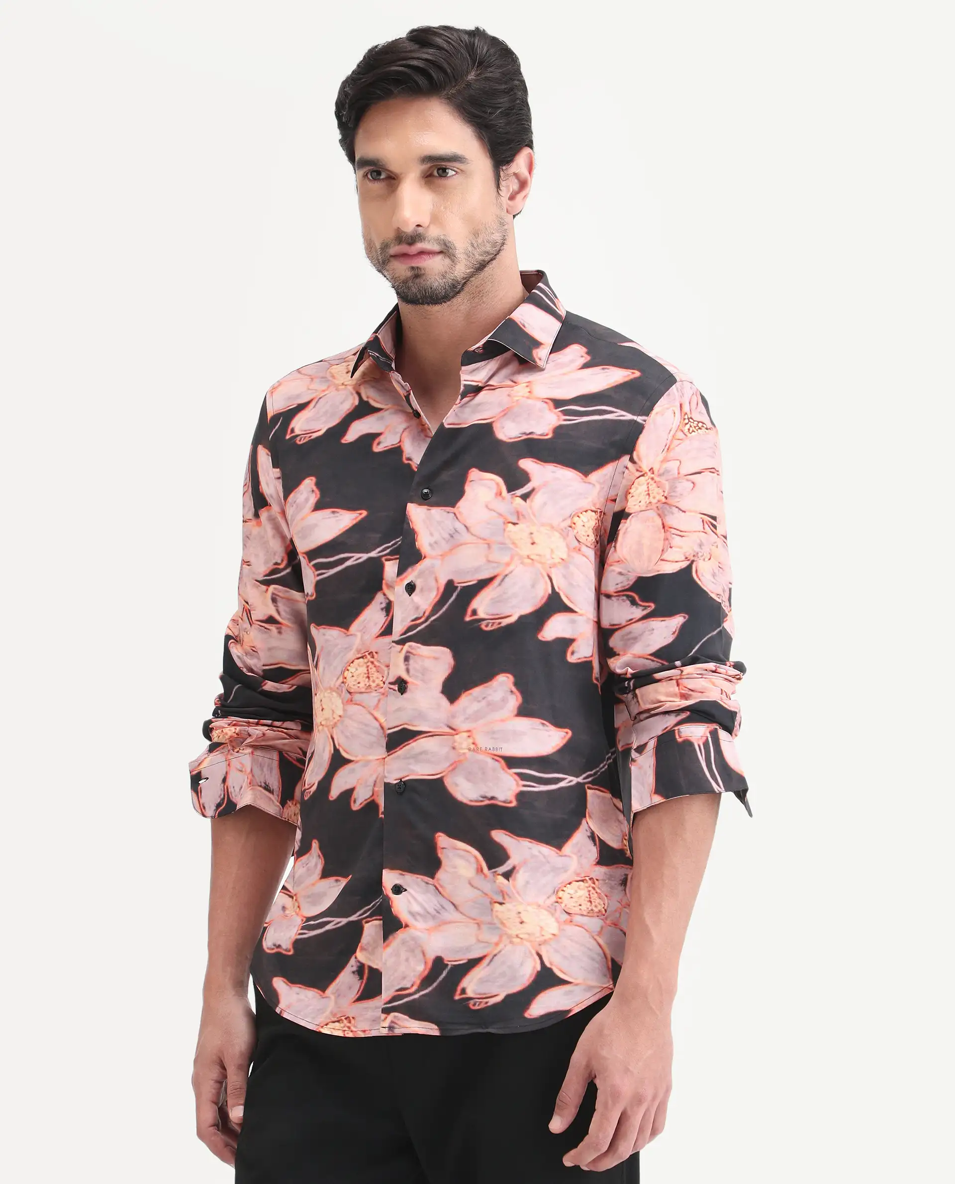Rare Rabbit Men's Amra Black Viscose Fabric Full Sleeve Regular Fit Floral Print Shirt - Image 6