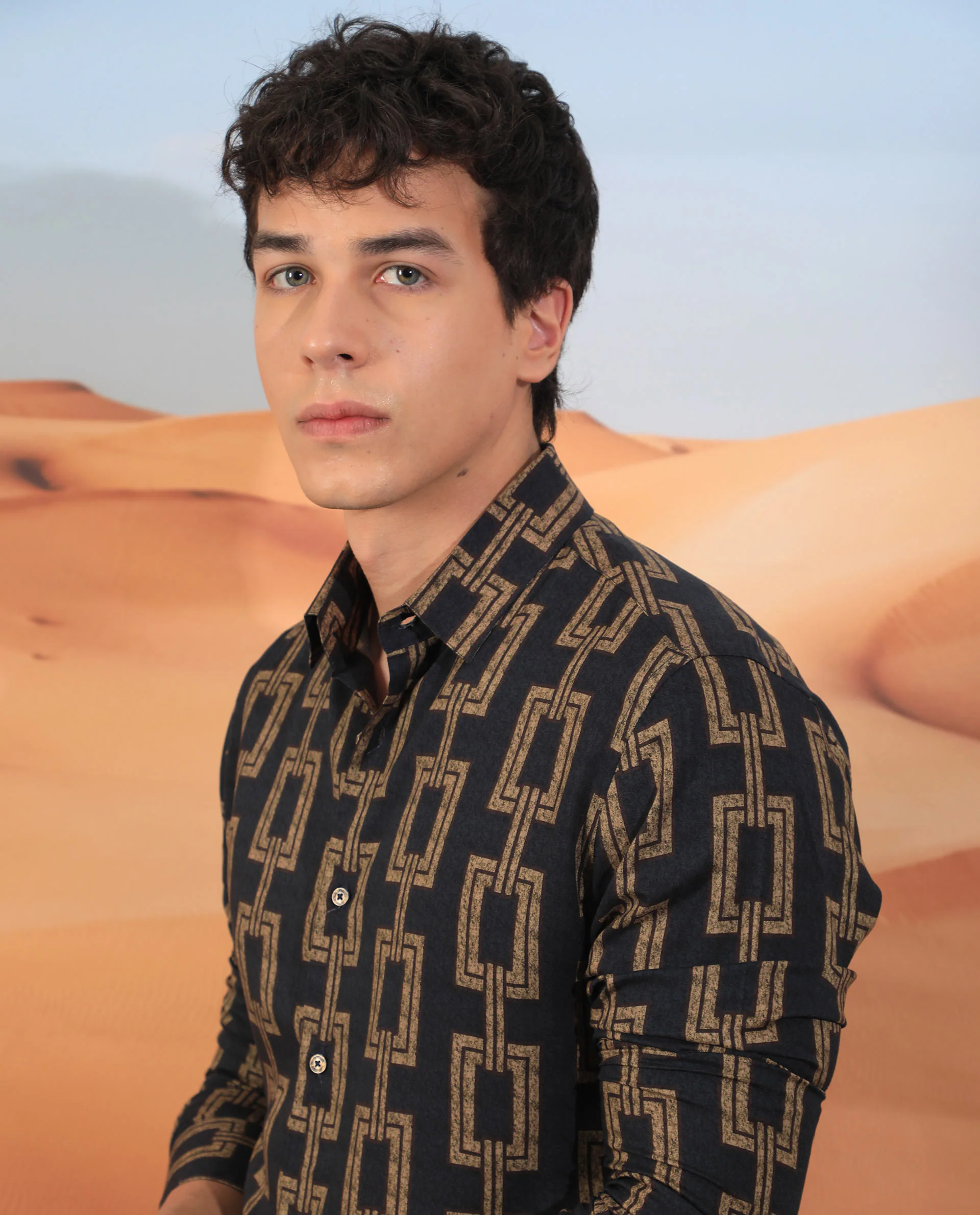 Rare Rabbit Men's Amster Grey Viscose Geometric Print Regular Fit Full Sleeve Collared Shirt - Image 4