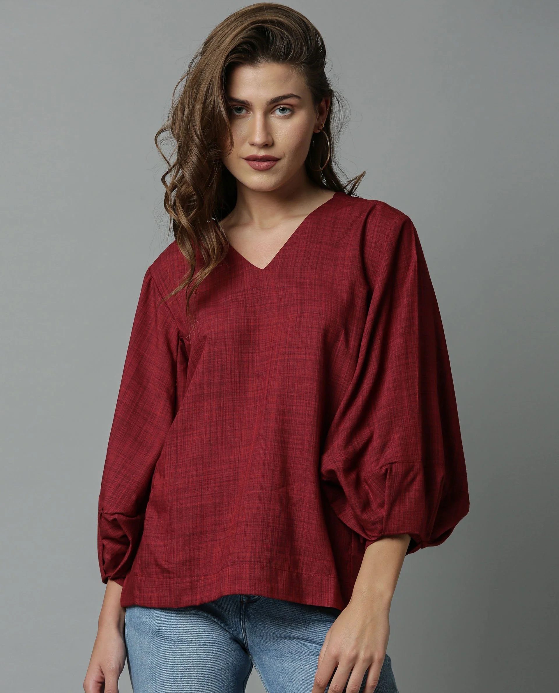 Rareism Women Amuse Maroon Top Full Sleeves Solid