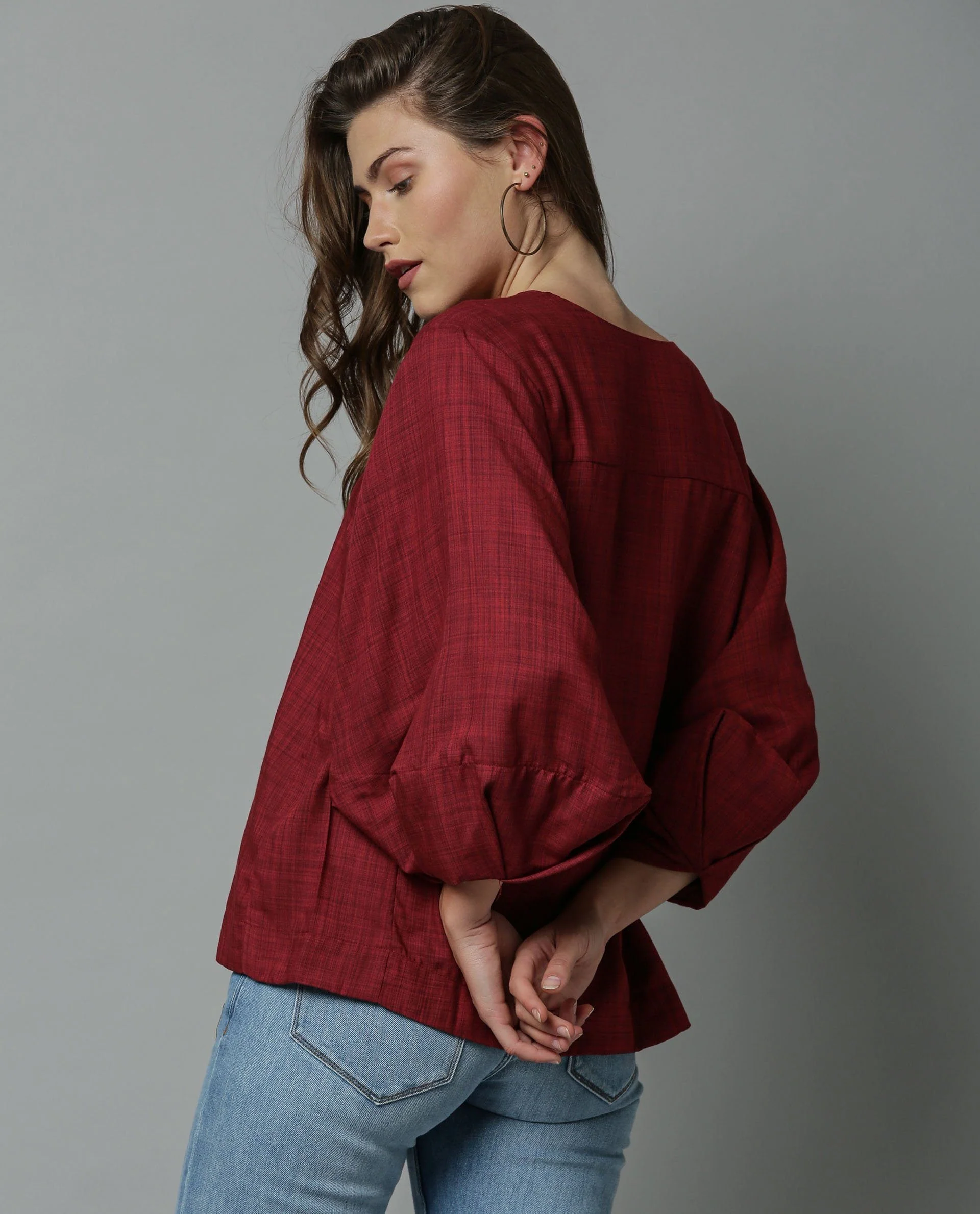 Rareism Women Amuse Maroon Top Full Sleeves Solid - Image 3