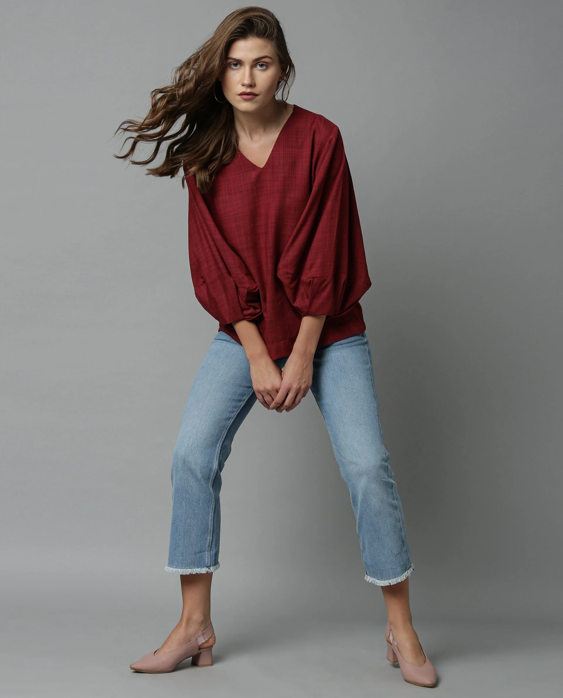 Rareism Women Amuse Maroon Top Full Sleeves Solid - Image 4