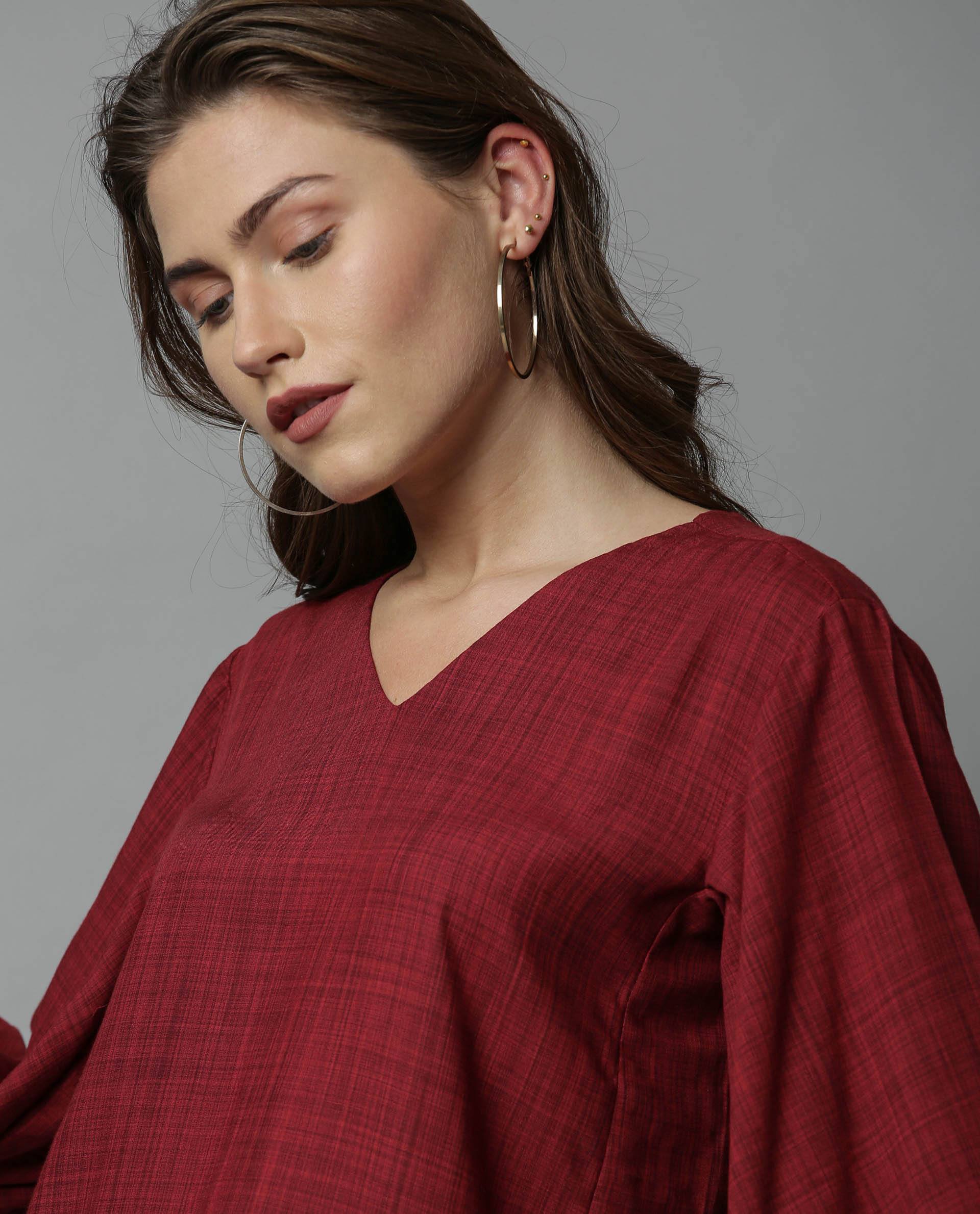 Rareism Women Amuse Maroon Top Full Sleeves Solid - Image 5