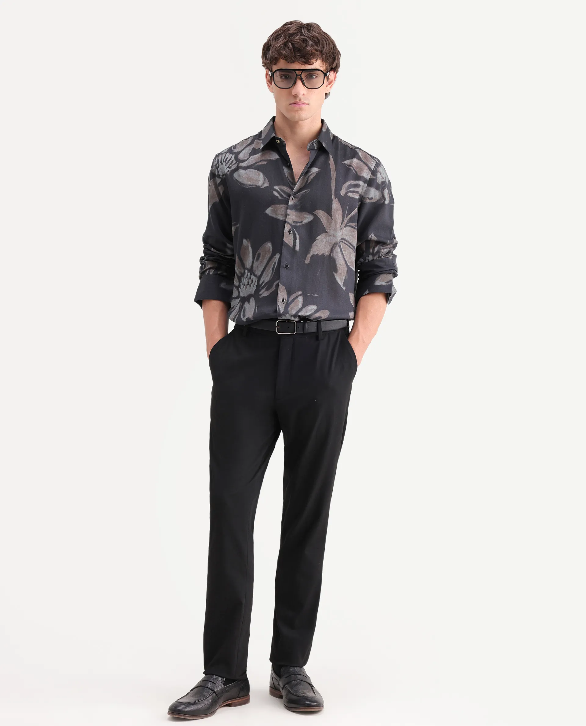 Rare Rabbit Men's Amzo Black Viscose Fabric Full Sleeve Spread Collar Regular Floral Print Shirt - Image 2