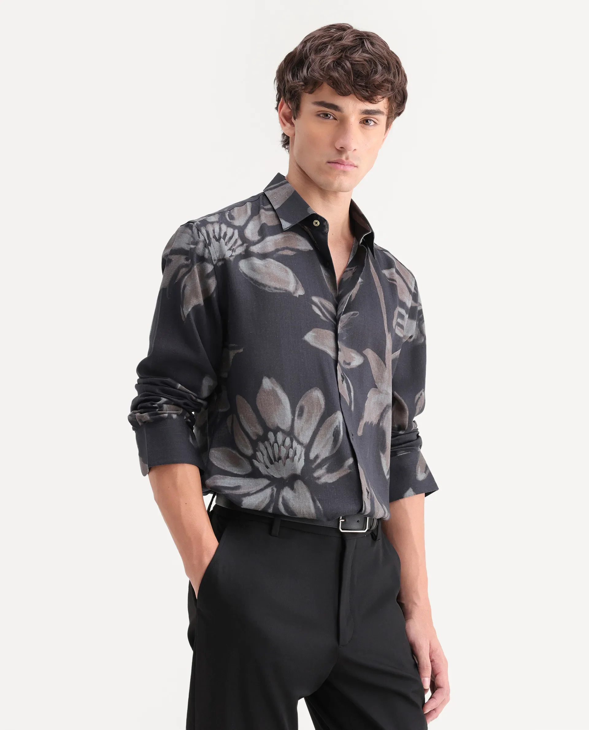 Rare Rabbit Men's Amzo Black Viscose Fabric Full Sleeve Spread Collar Regular Floral Print Shirt - Image 5