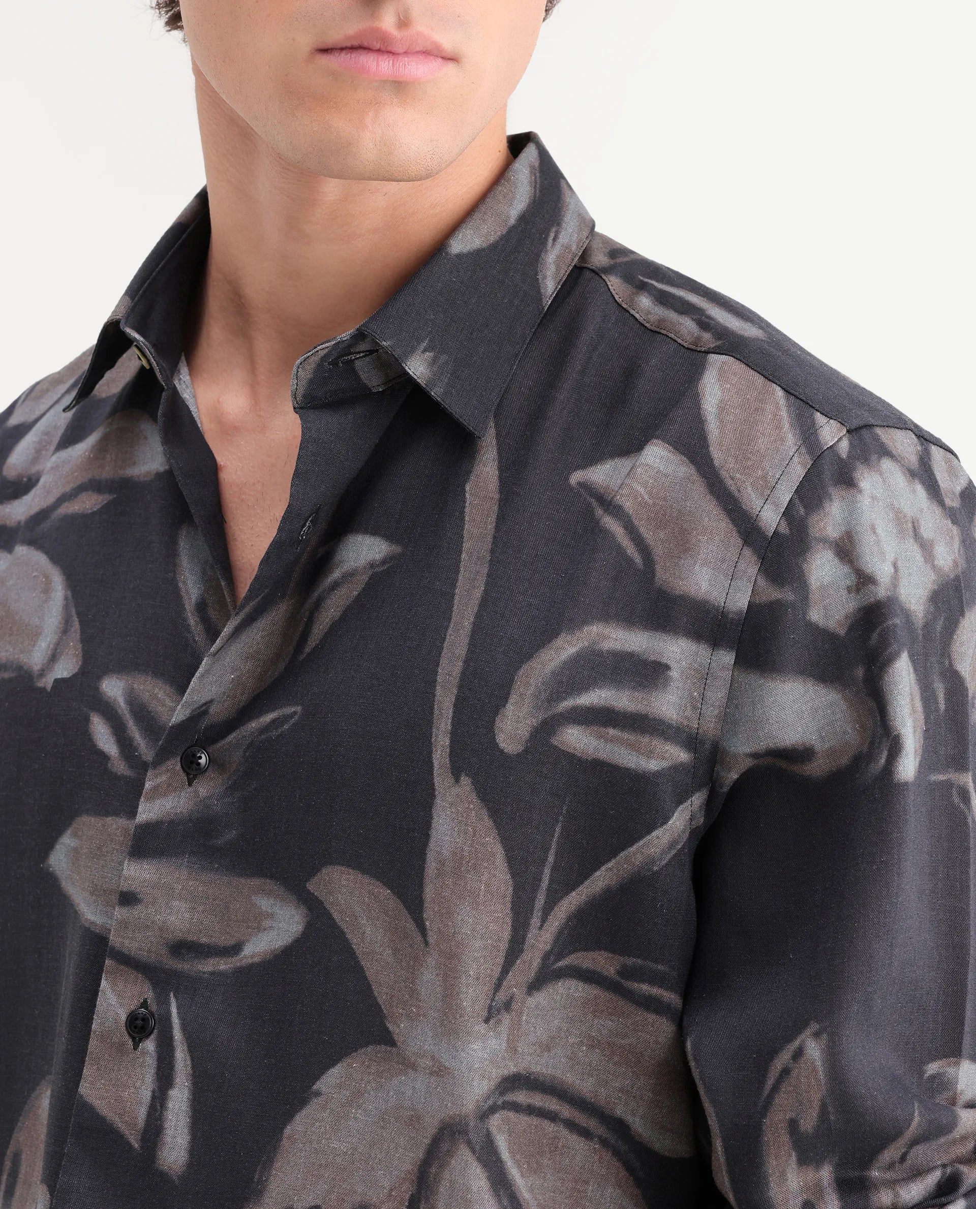 Rare Rabbit Men's Amzo Black Viscose Fabric Full Sleeve Spread Collar Regular Floral Print Shirt - Image 6
