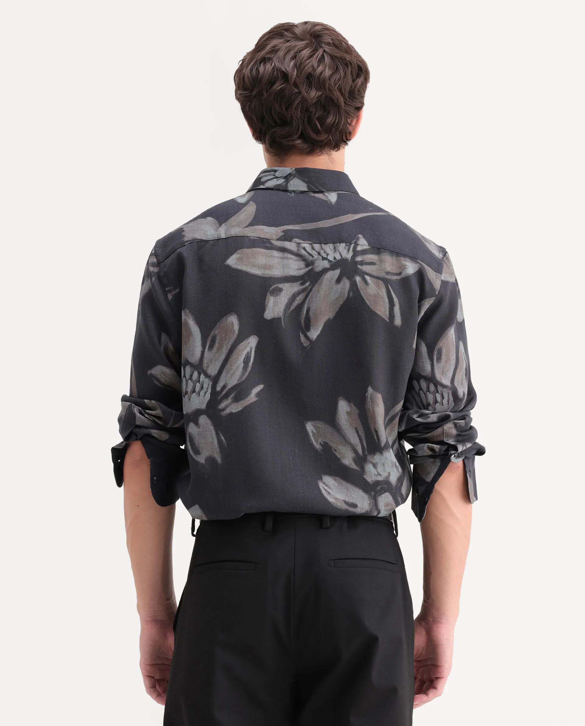 Rare Rabbit Men's Amzo Black Viscose Fabric Full Sleeve Spread Collar Regular Floral Print Shirt - Image 8
