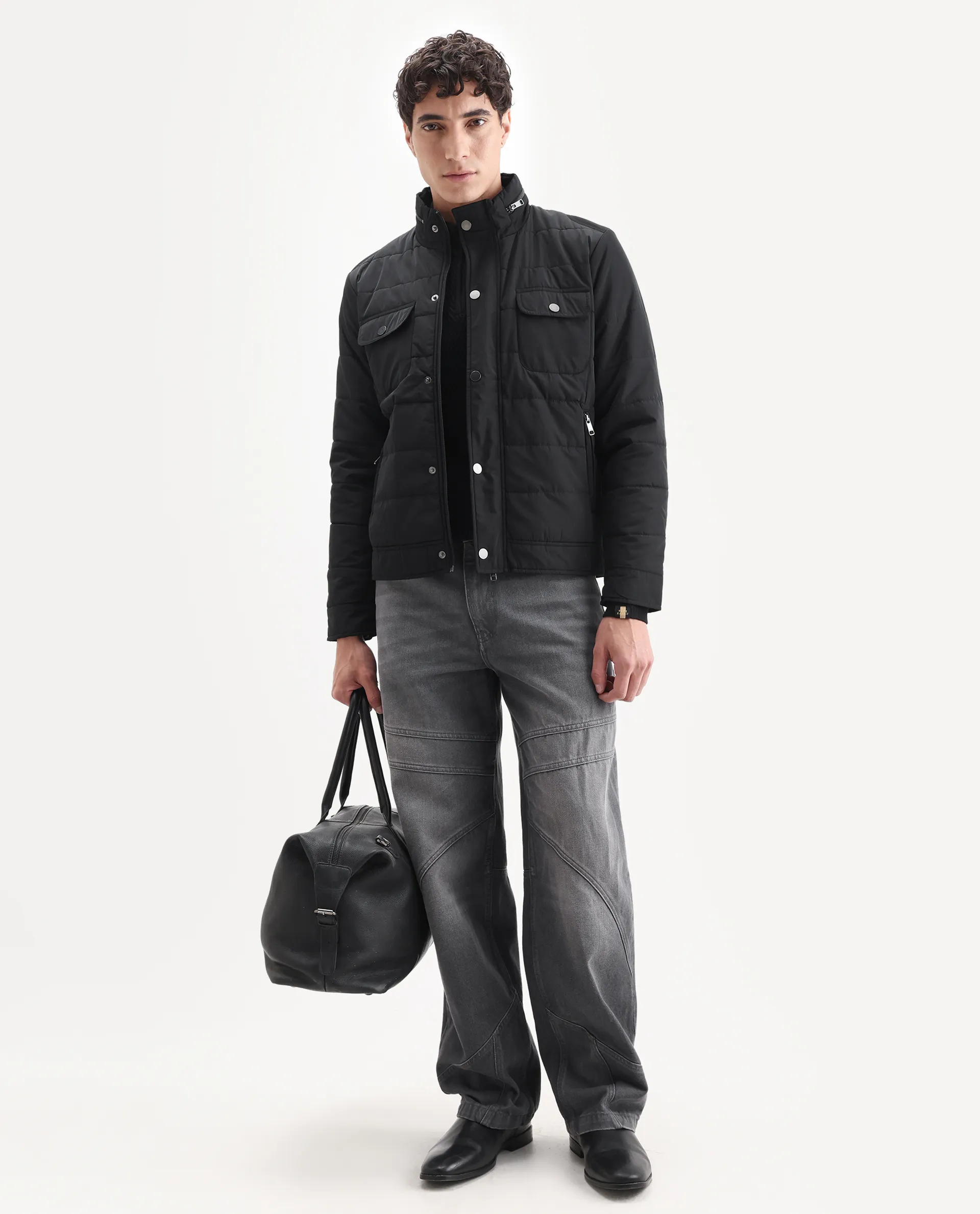 Rare Rabbit Men's Anbr Black Polyester Plain Relaxed Fit Full Sleeve Spread Collar Jacket - Image 2