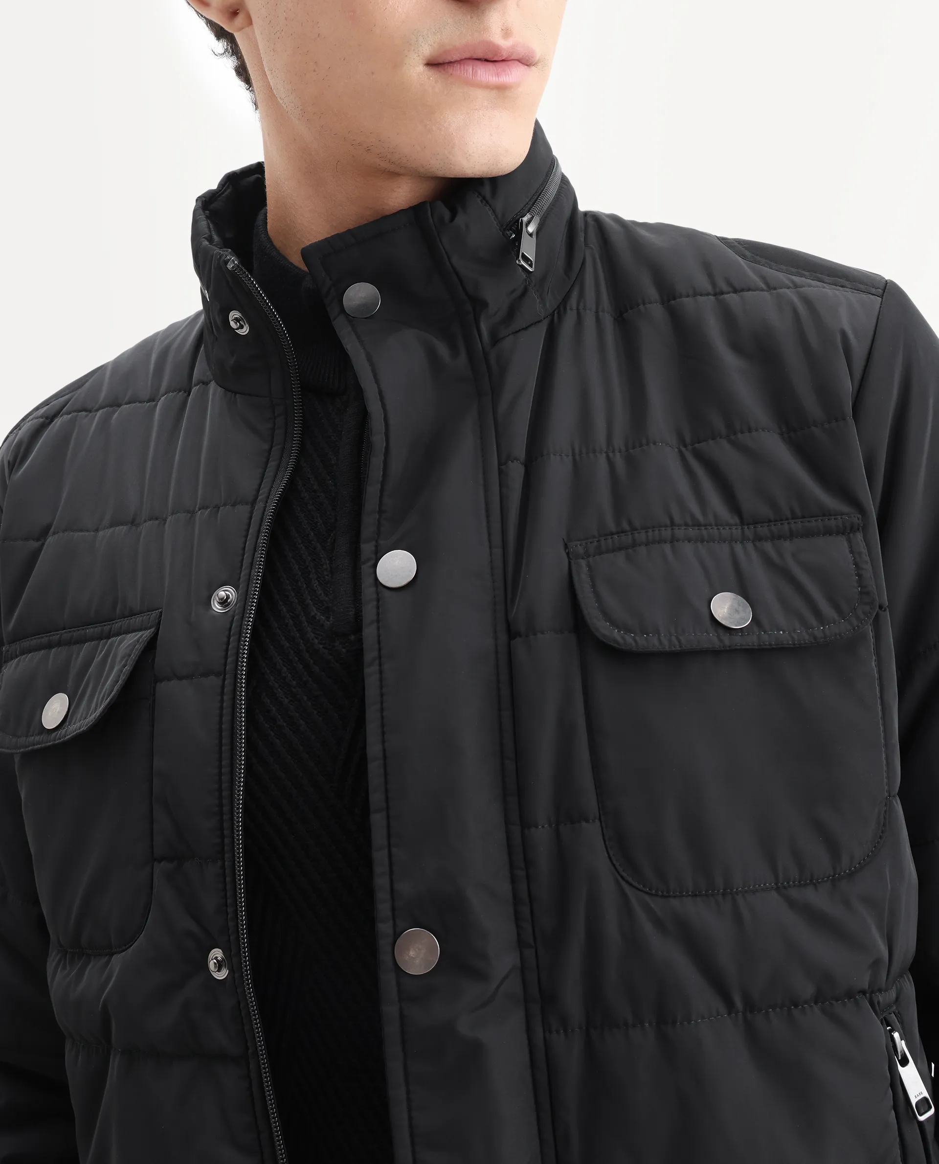 Rare Rabbit Men's Anbr Black Polyester Plain Relaxed Fit Full Sleeve Spread Collar Jacket - Image 3