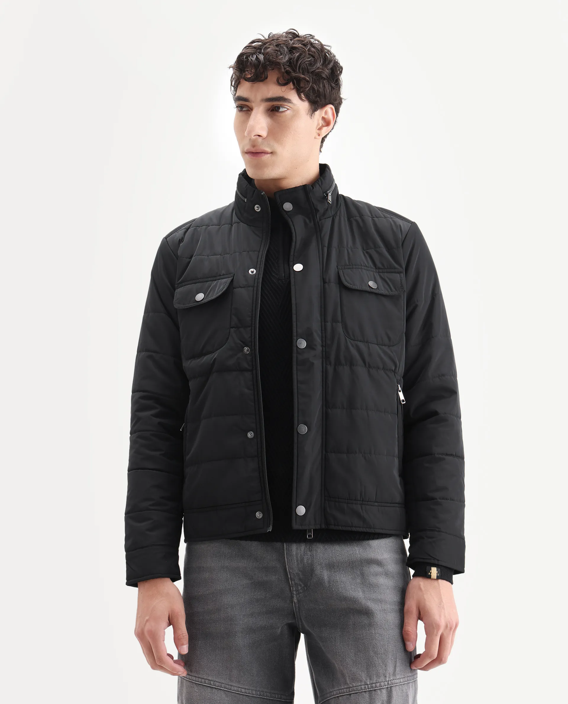 Rare Rabbit Men's Anbr Black Polyester Plain Relaxed Fit Full Sleeve Spread Collar Jacket - Image 4
