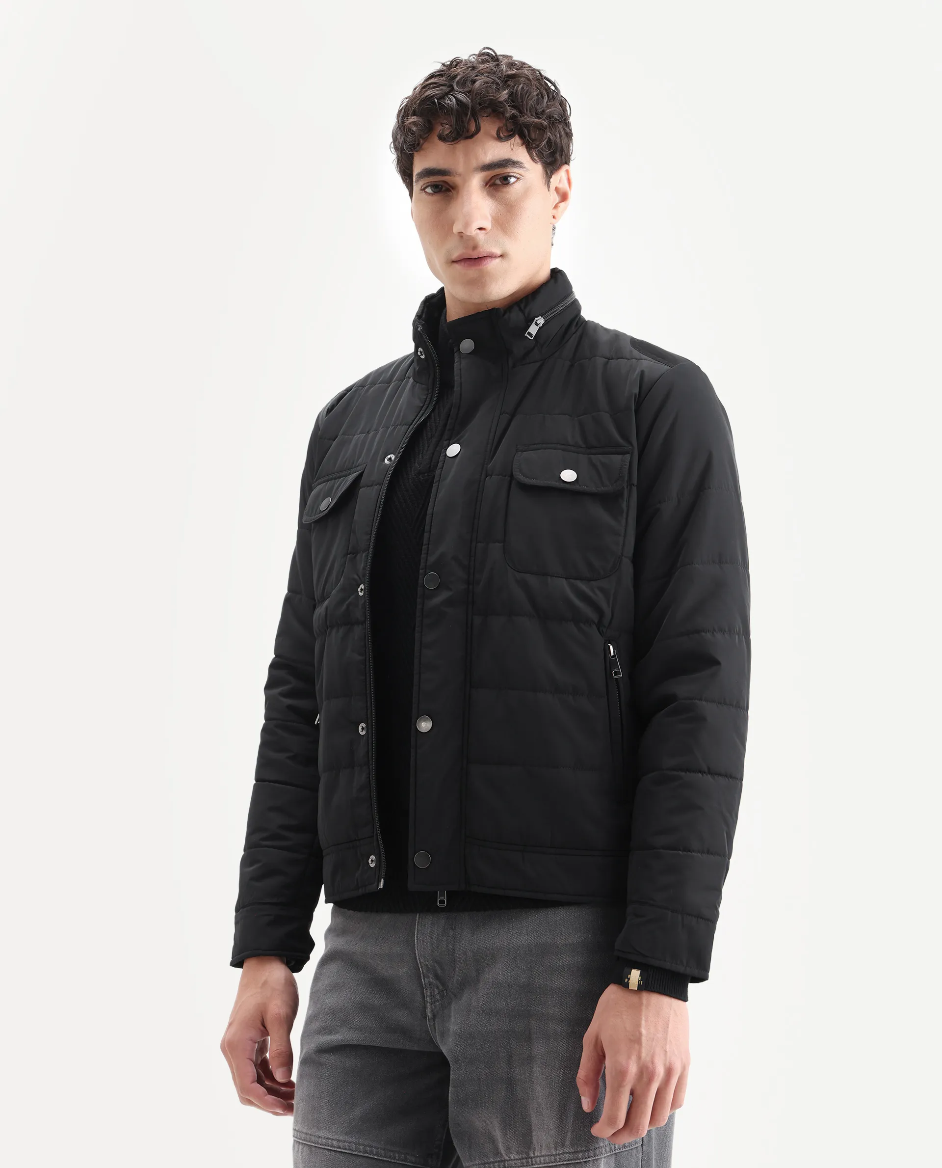 Rare Rabbit Men's Anbr Black Polyester Plain Relaxed Fit Full Sleeve Spread Collar Jacket - Image 5