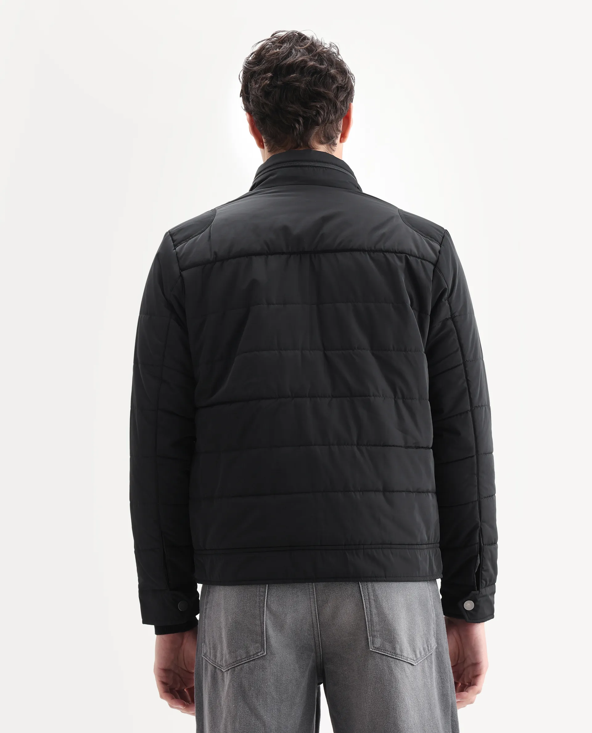 Rare Rabbit Men's Anbr Black Polyester Plain Relaxed Fit Full Sleeve Spread Collar Jacket - Image 7