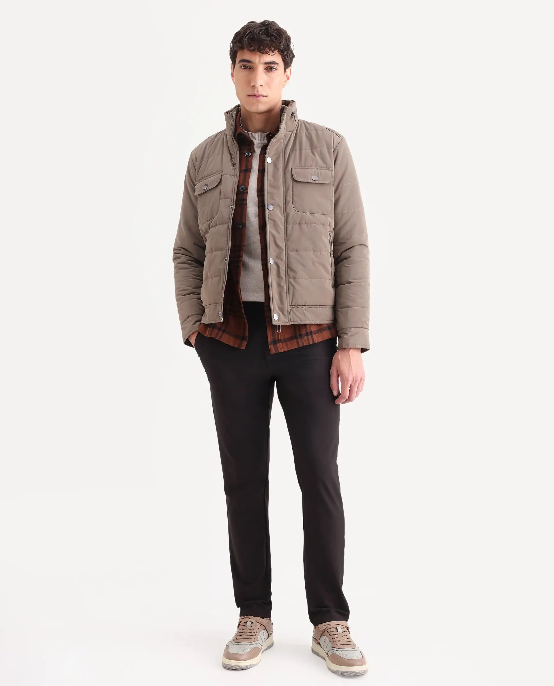 Rare Rabbit Men's Anbr Khaki Polyester Plain Relaxed Fit Full Sleeve Spread Collar Jacket - Image 2